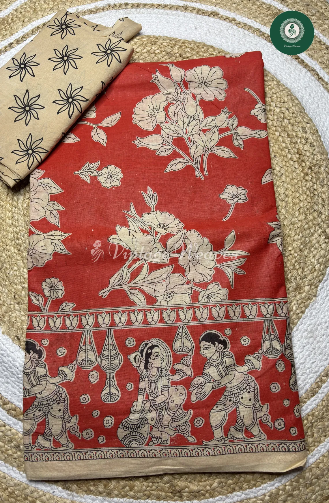 Daily Wear Malai Floral Cotton Saree -Red
