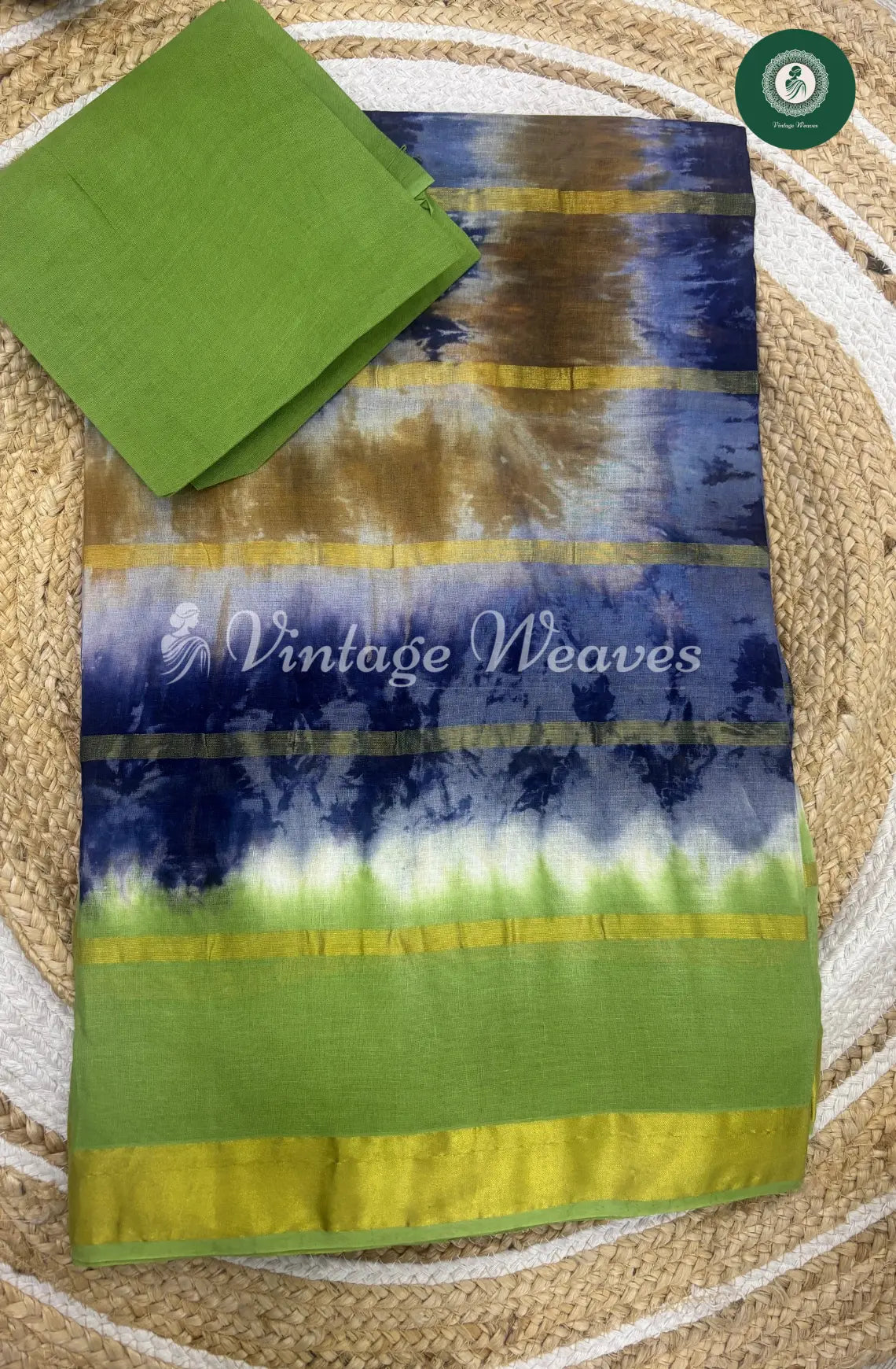 Dailywear Cotton Saree-Blue with Green