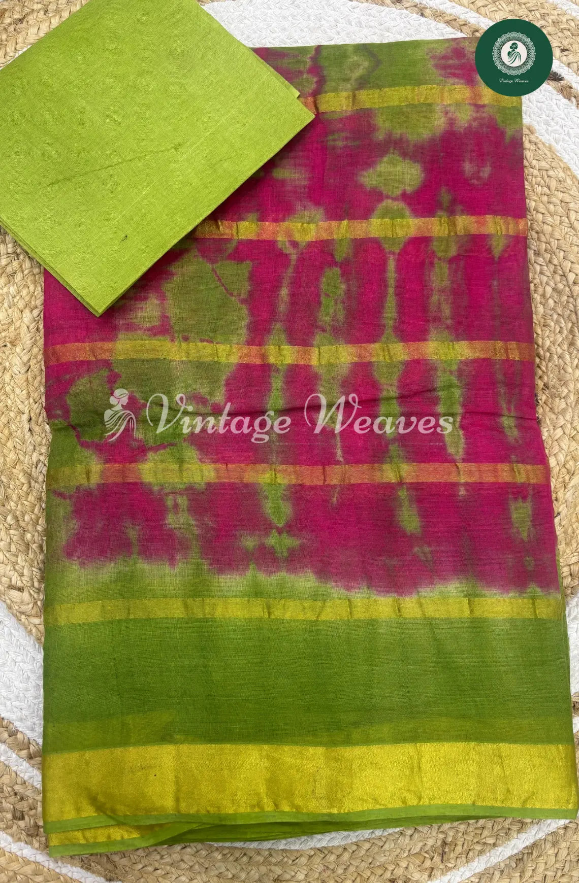 Dailywear Cotton Saree-Green with Pink