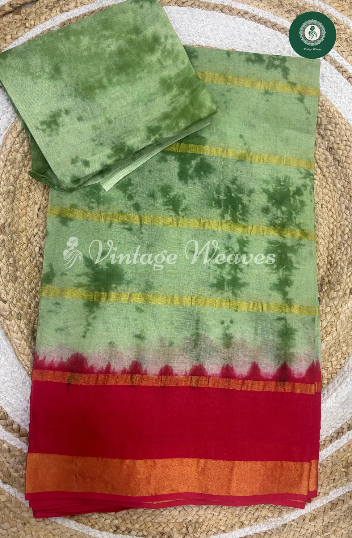 Dailywear Cotton Saree-Green with Red1