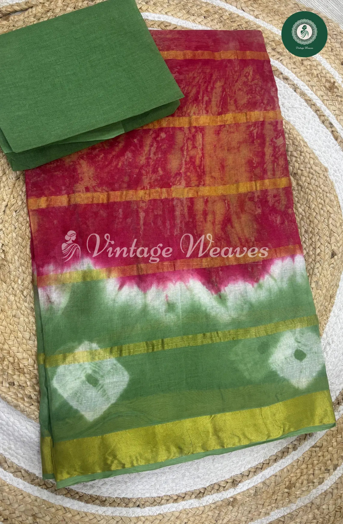 Dailywear Cotton Saree-Pink with Green
