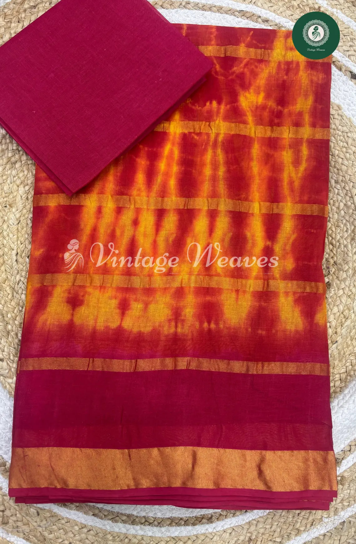 Dailywear Cotton Saree-Yellow with DarkRed