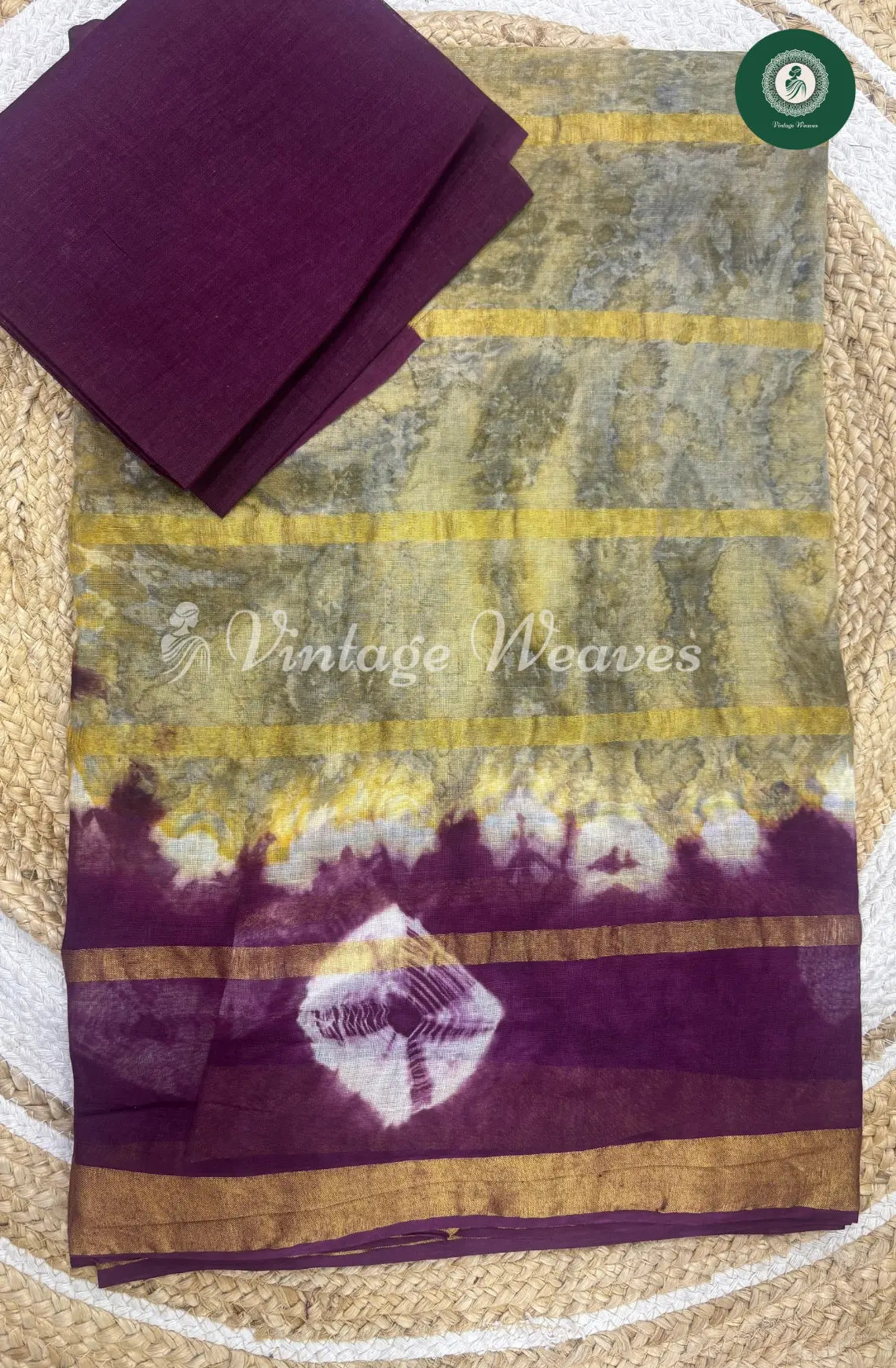 Dailywear Cotton Saree-Yellow with Purple