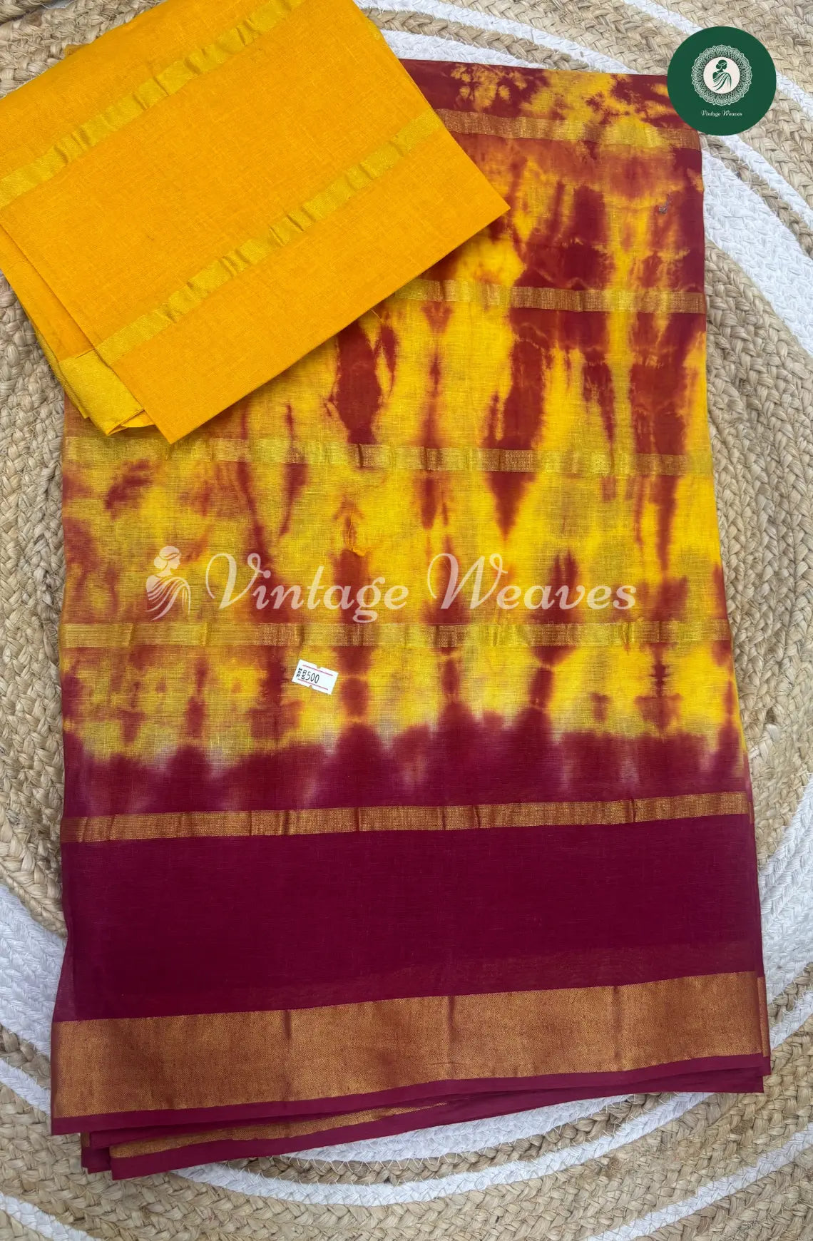 Dailywear Cotton Saree-Yellow with Red1