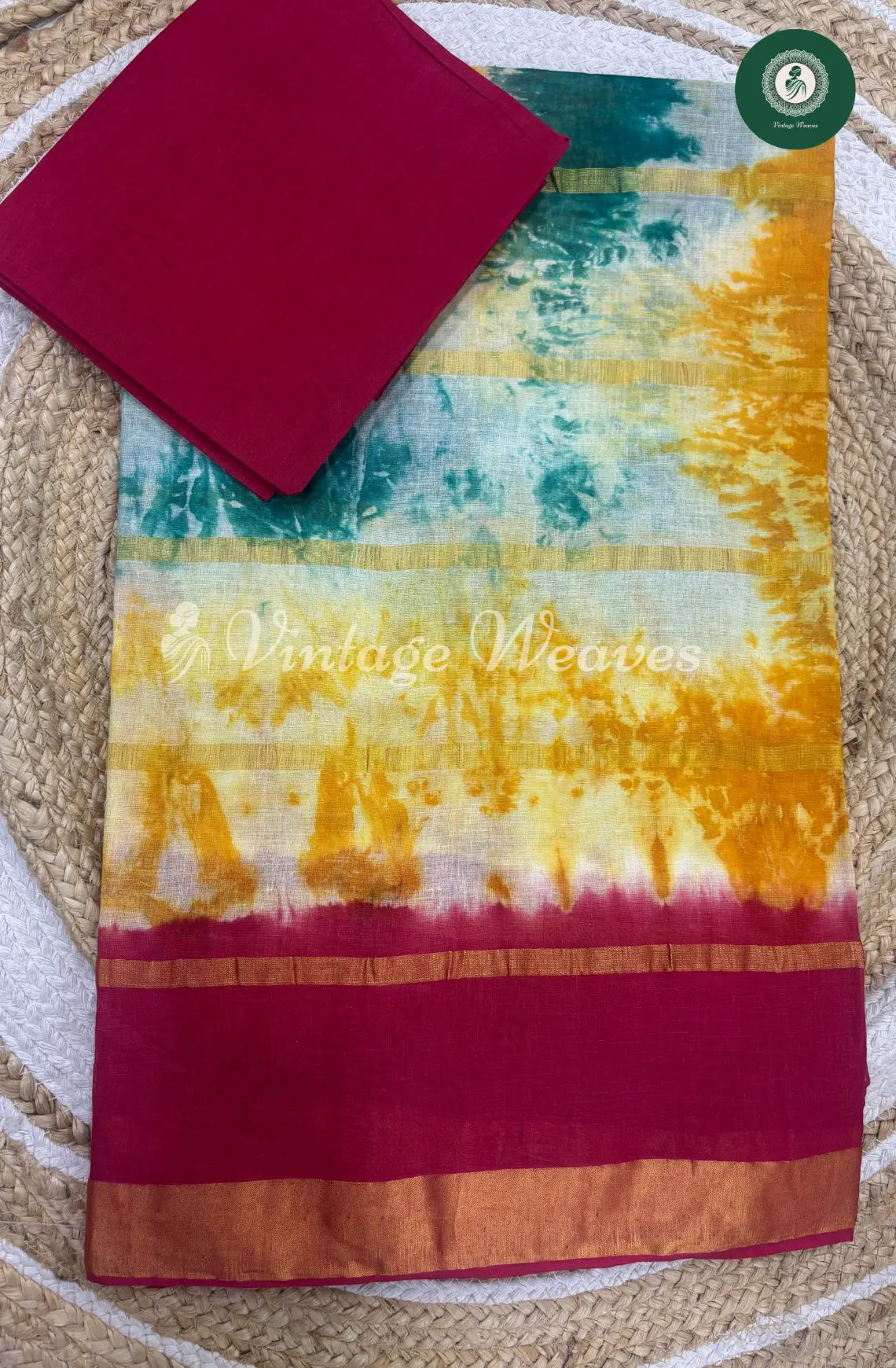 Dailywear Cotton Saree-Yellow with Red