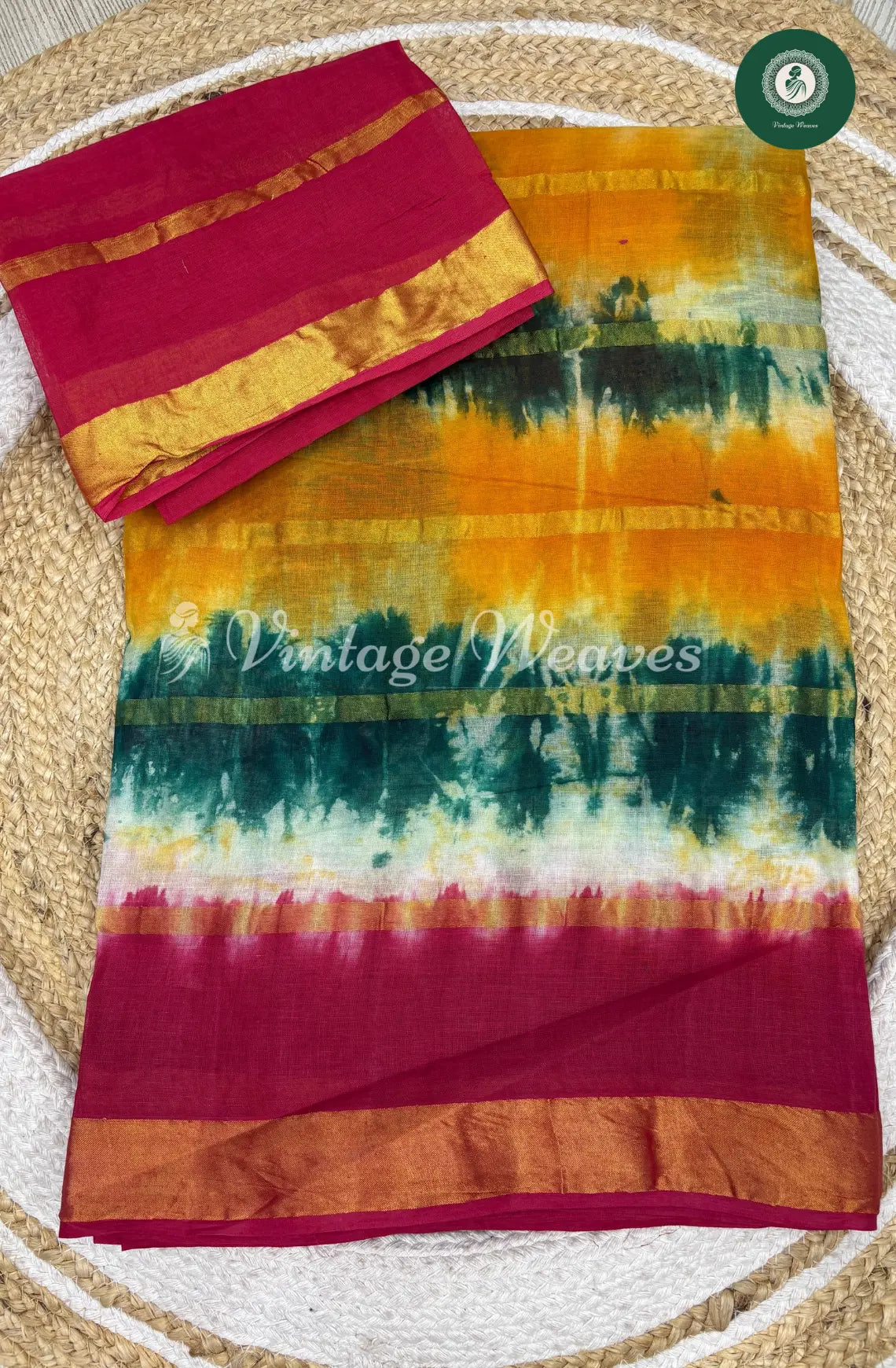 Dailywear Cotton Saree-Yellow with Red