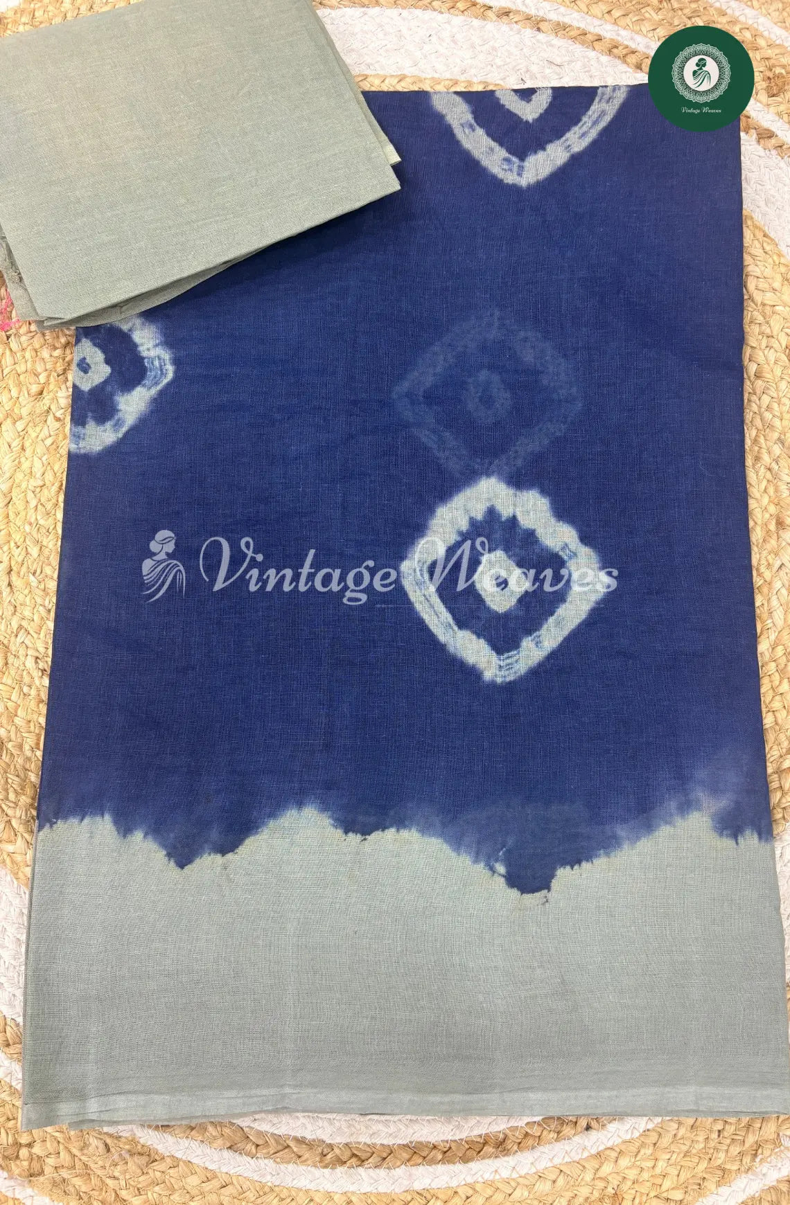 Dailywear Cotton Saree Bandhini -Blue with Grey