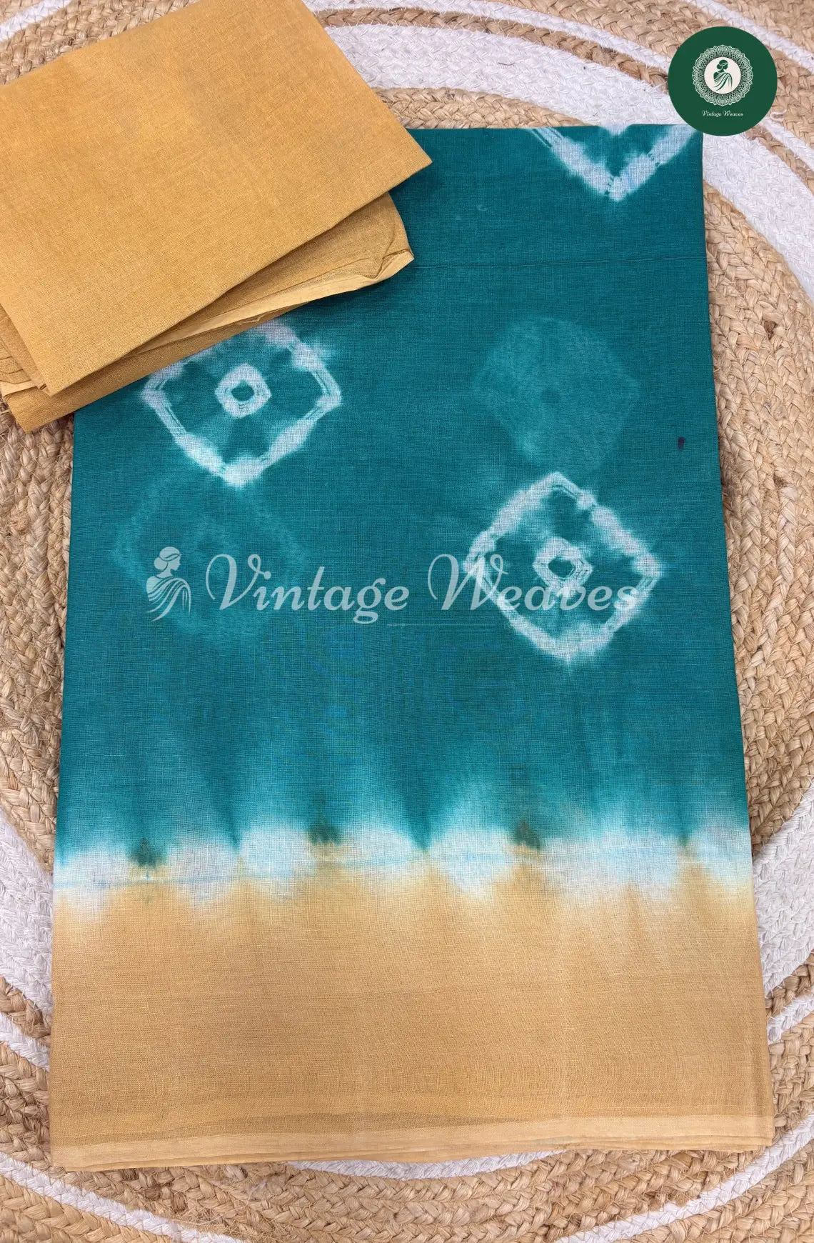 Dailywear Cotton Saree Bandhini -SeaBlue with Sandal