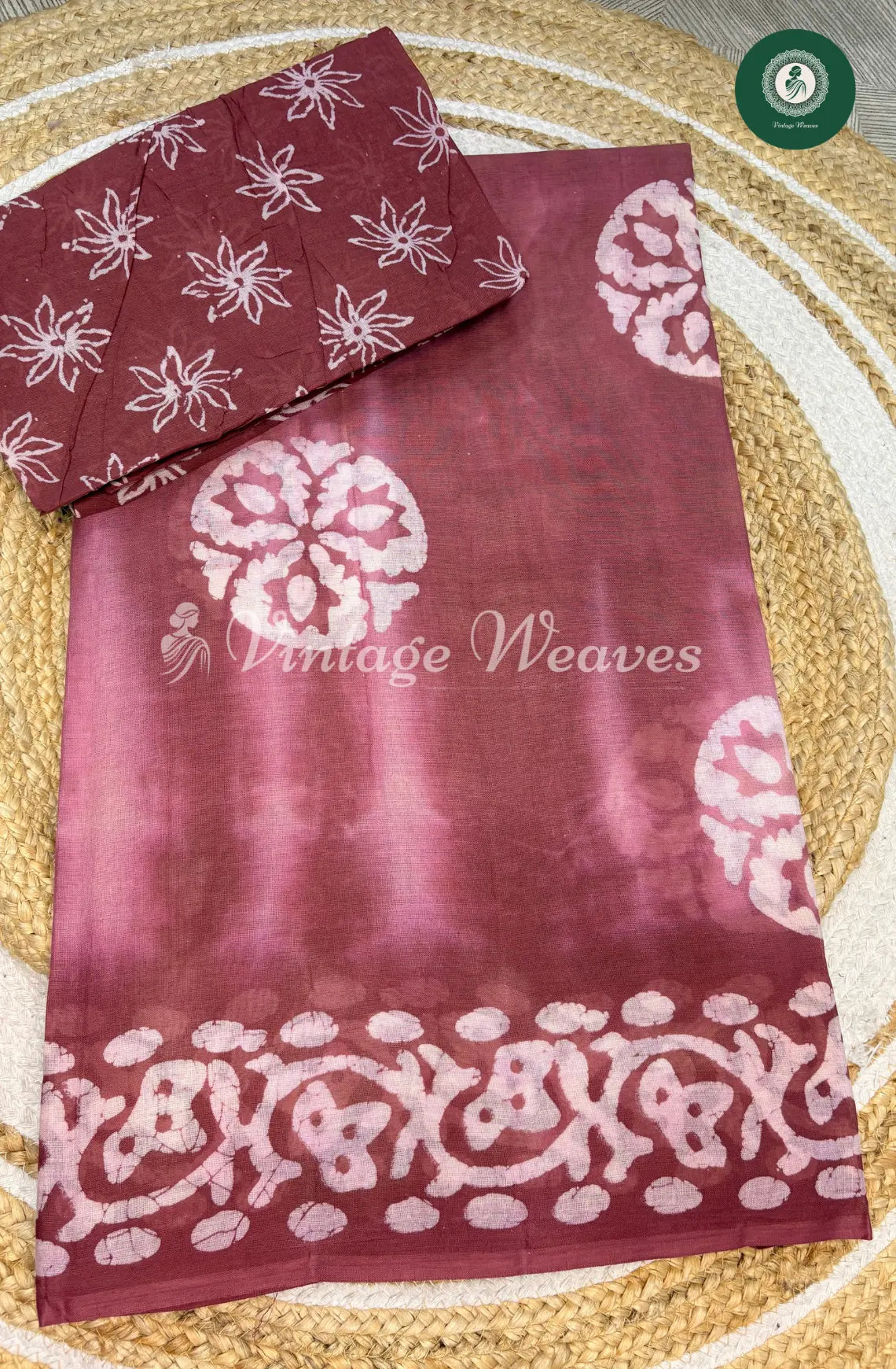 Daily wear Cotton Saree Circle Print- Dusky Rose