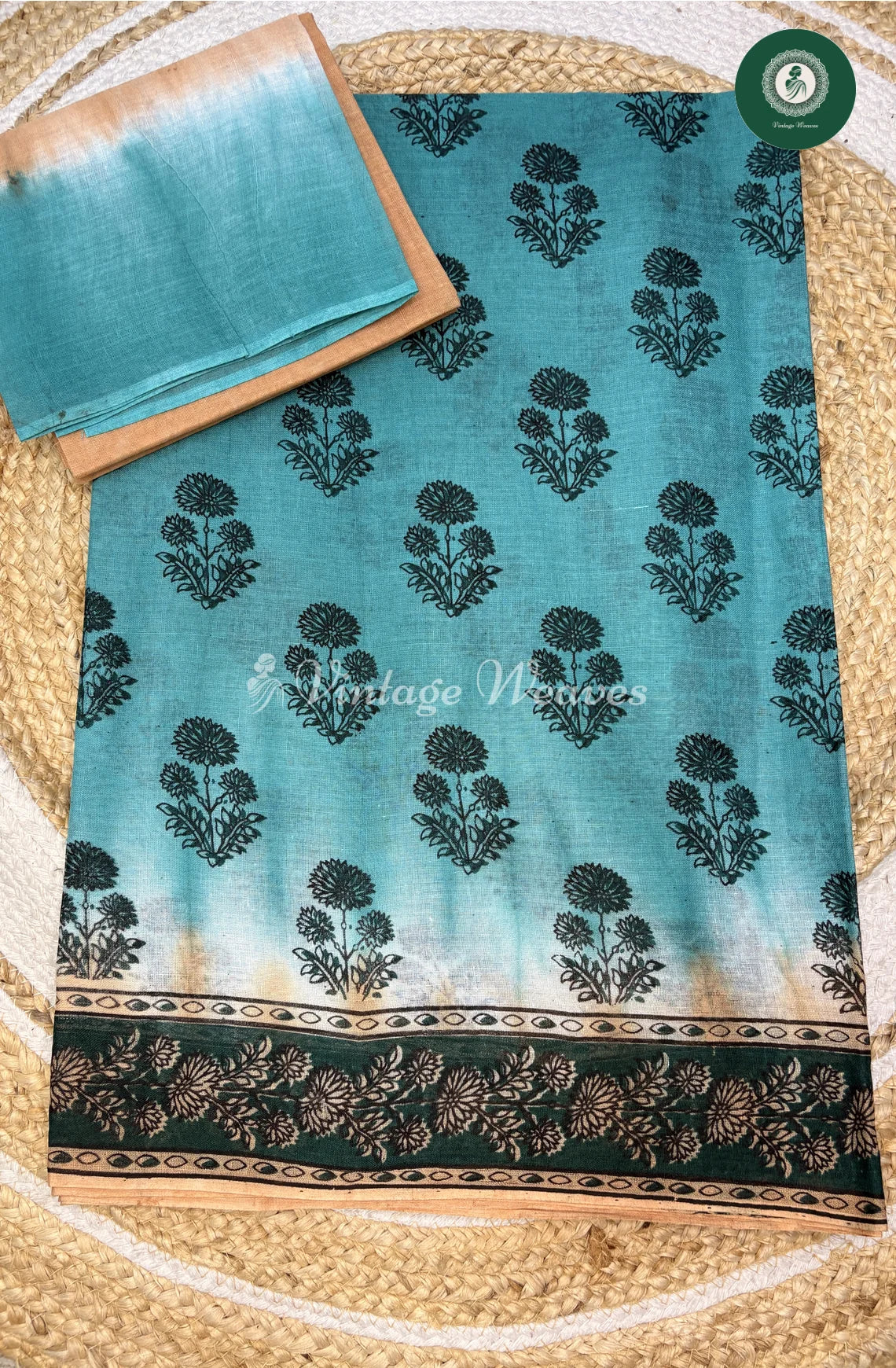 Daily wear Cotton Saree Flower-Blue