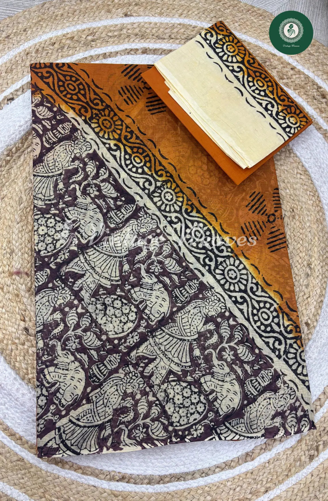 Dailywear Cotton Saree Kalamkari Print-Yellow with Grey