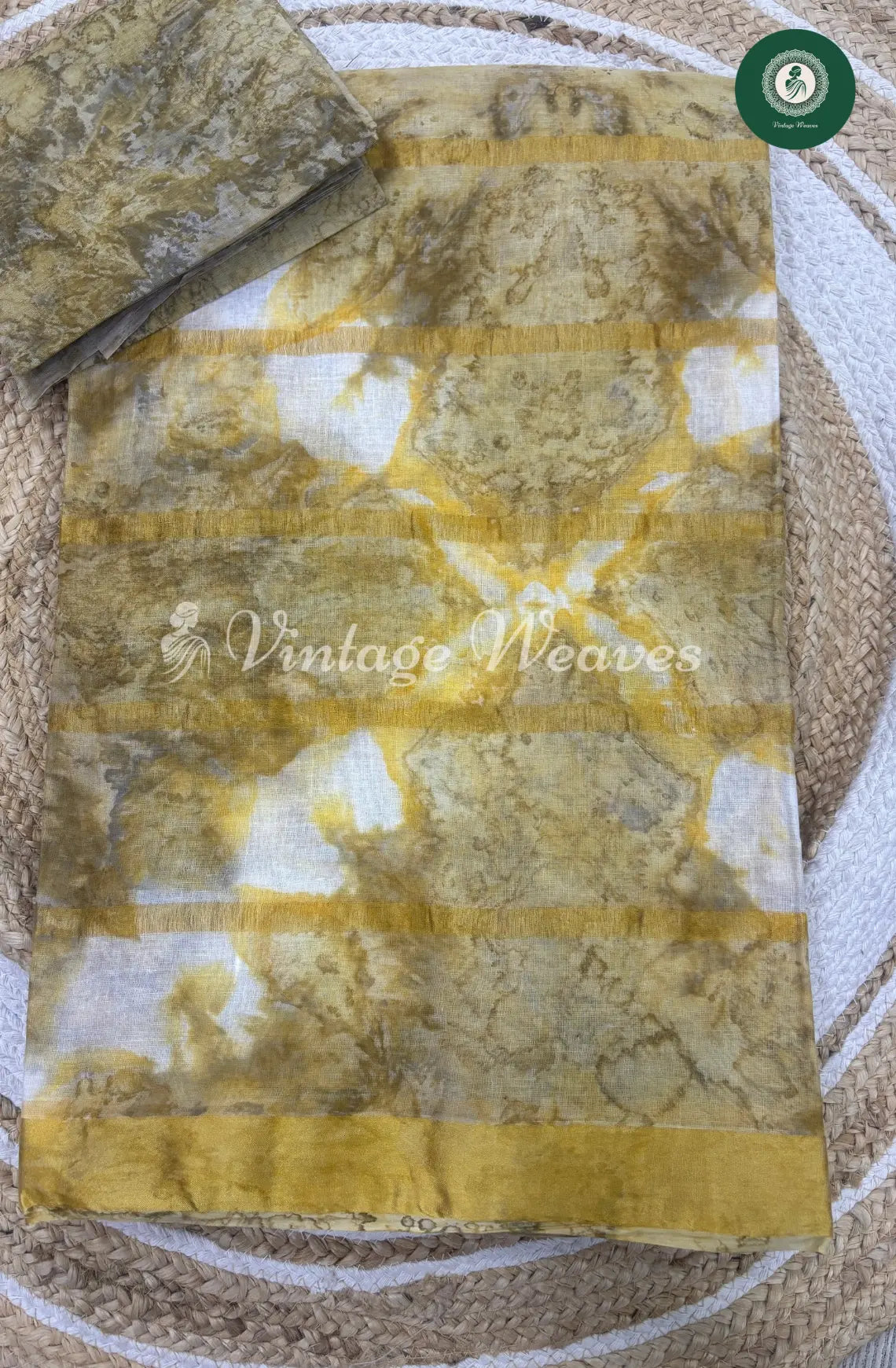 Dailywear Cotton Saree Marble Print-Yellow