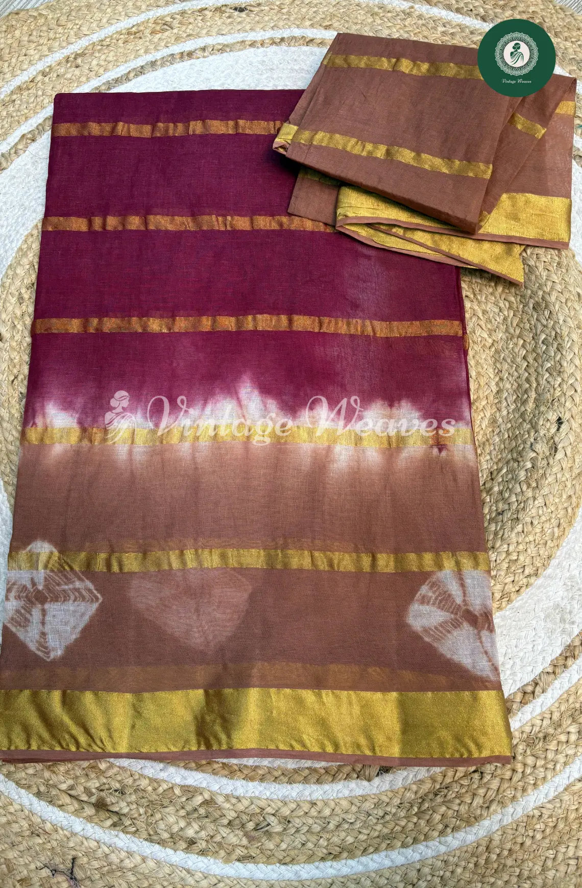 Dailywear Cotton Saree with Bandhini Border-Wine with Skin