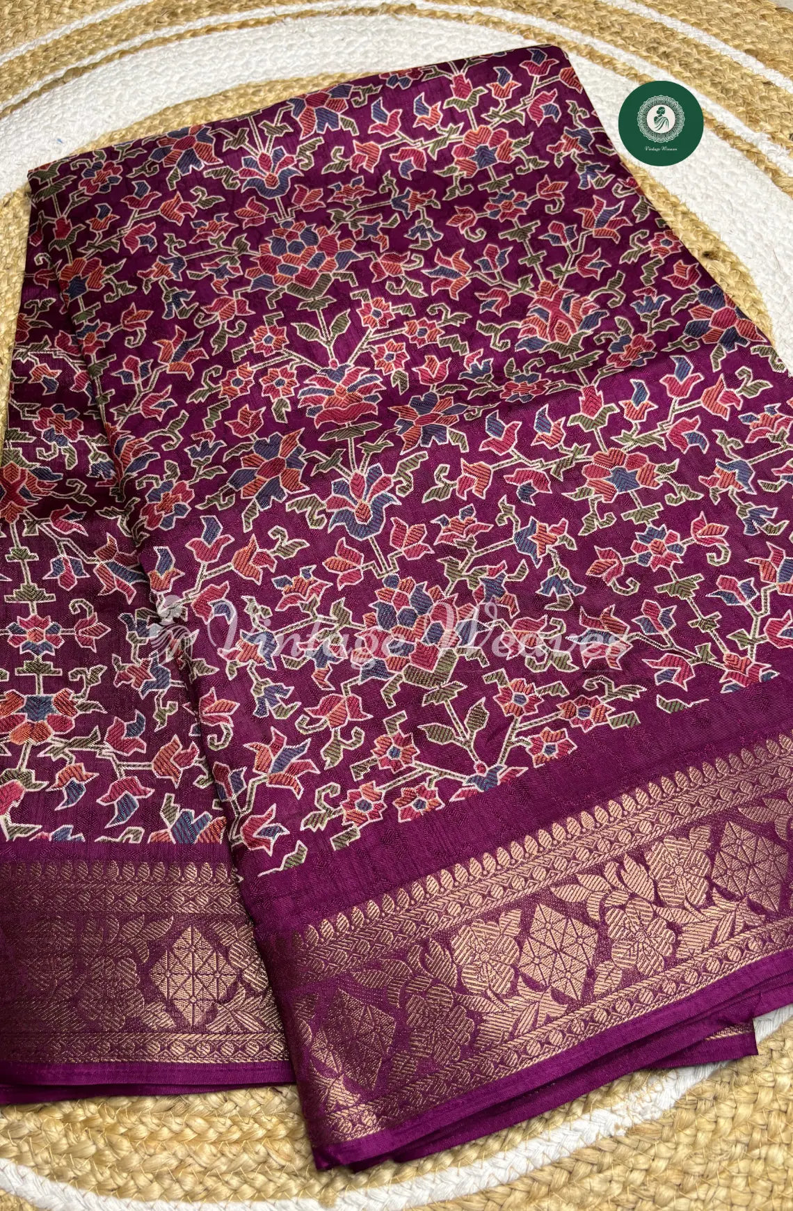Dola Silk Saree With Floral Motiff-Purple