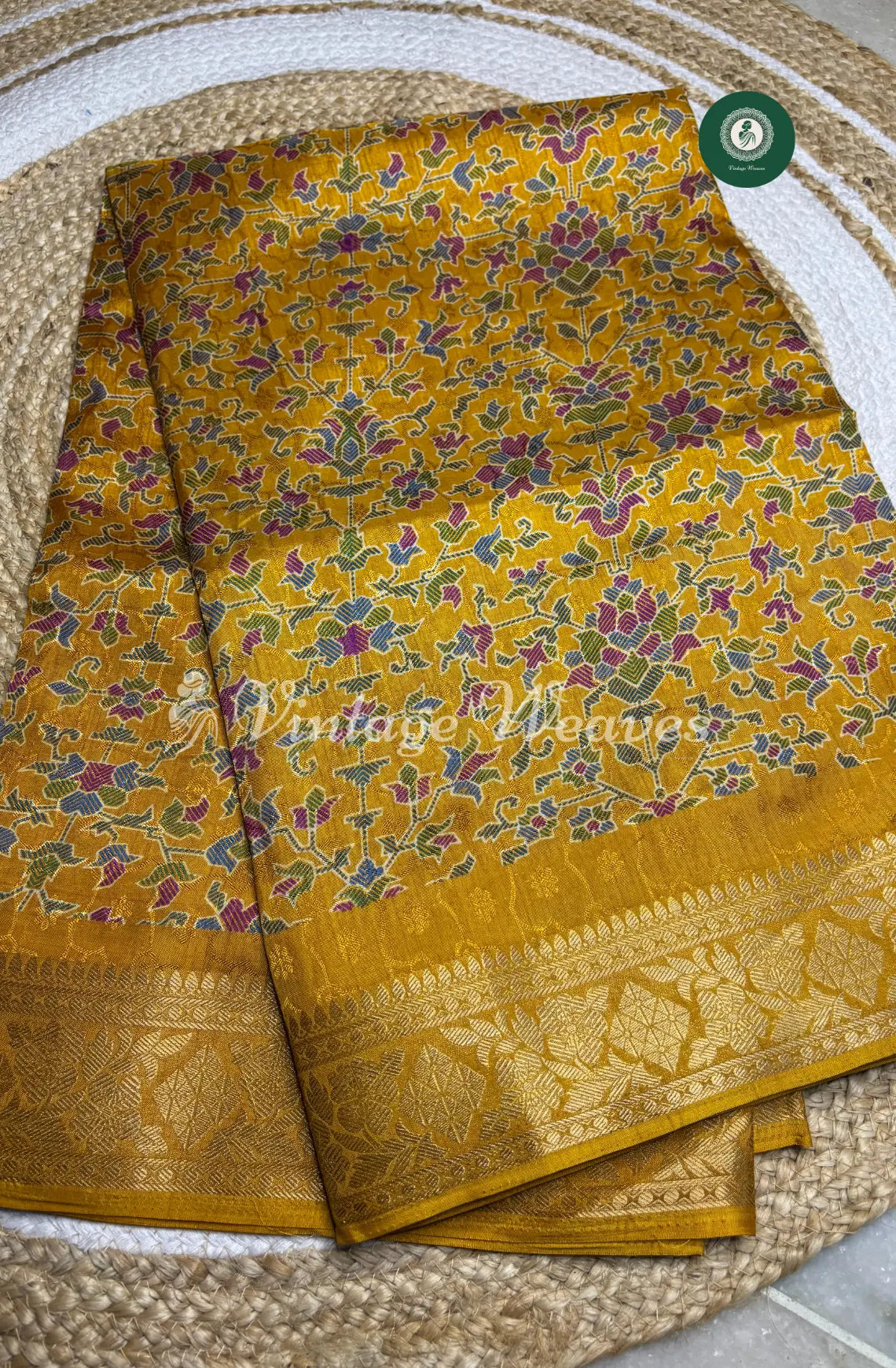 Dola Silk Saree With Floral Motiff-Yellow