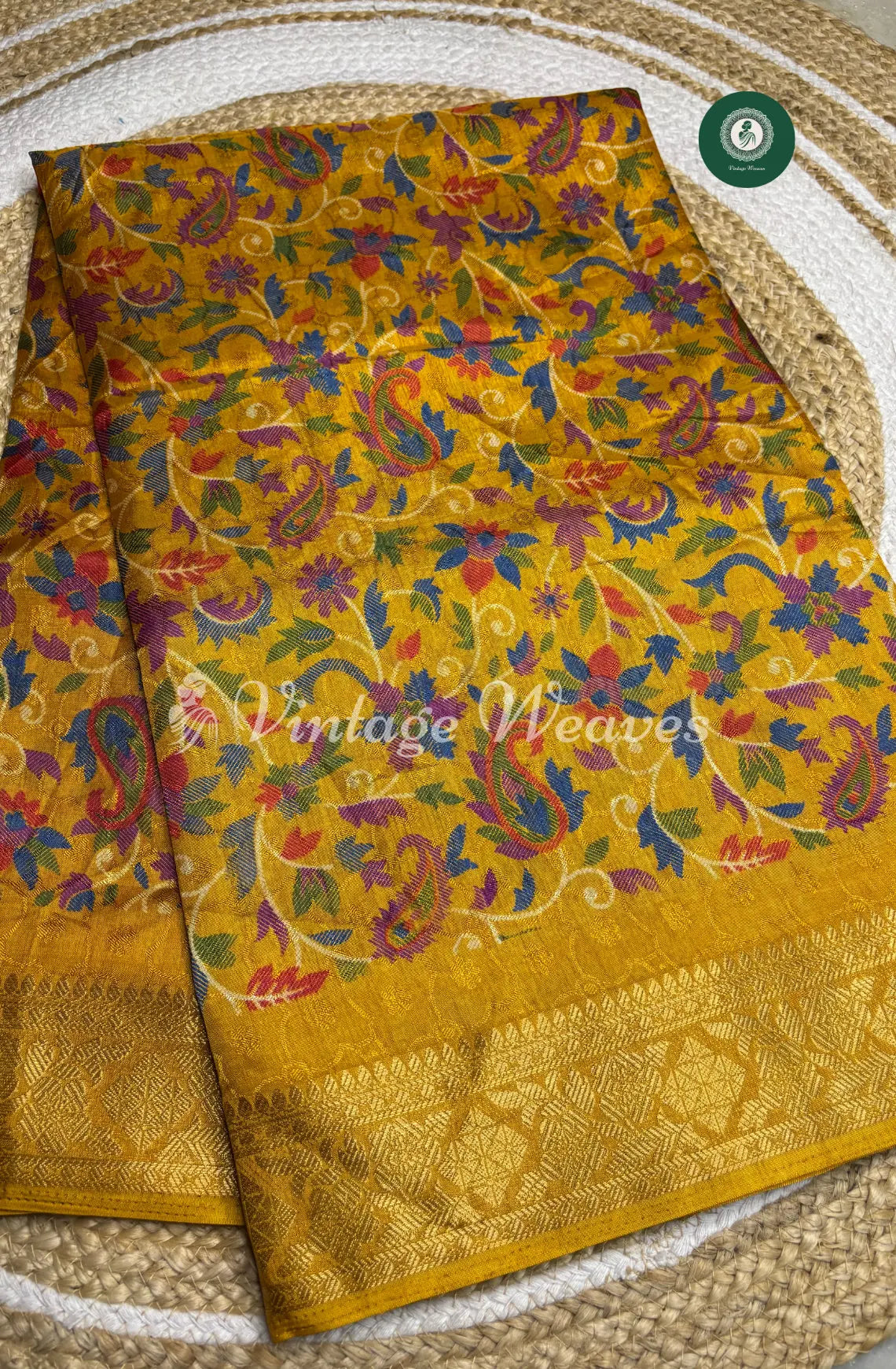 Dola Silk Saree With Mango Motiff-Yellow