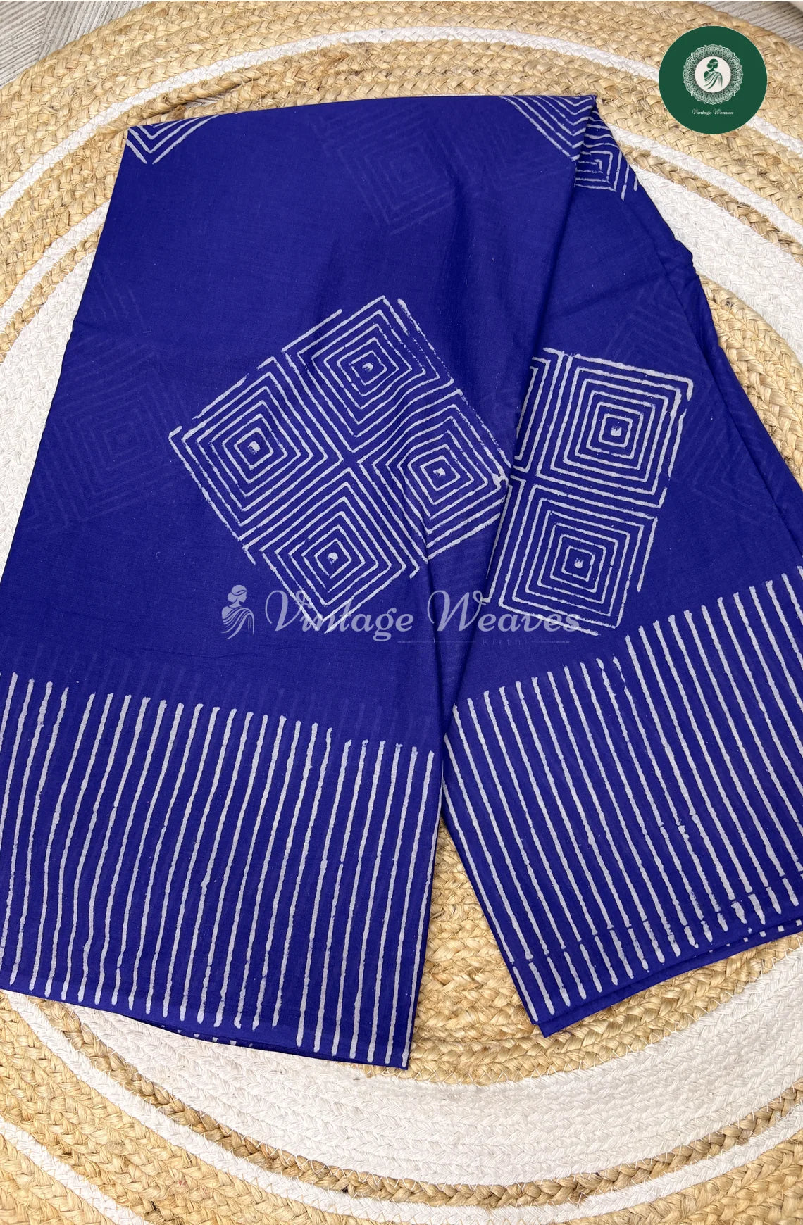 HandBlock Printed Mul Cotton Saree-Blue