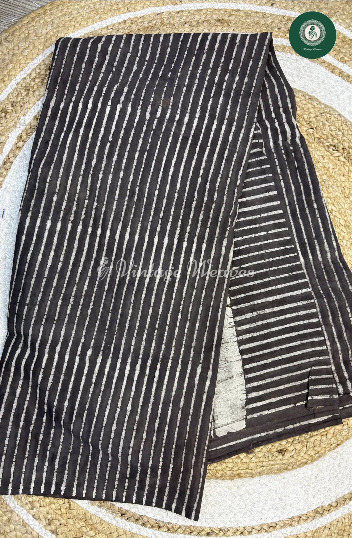HandBlock Printed Mul Cotton Saree Lines-Grey