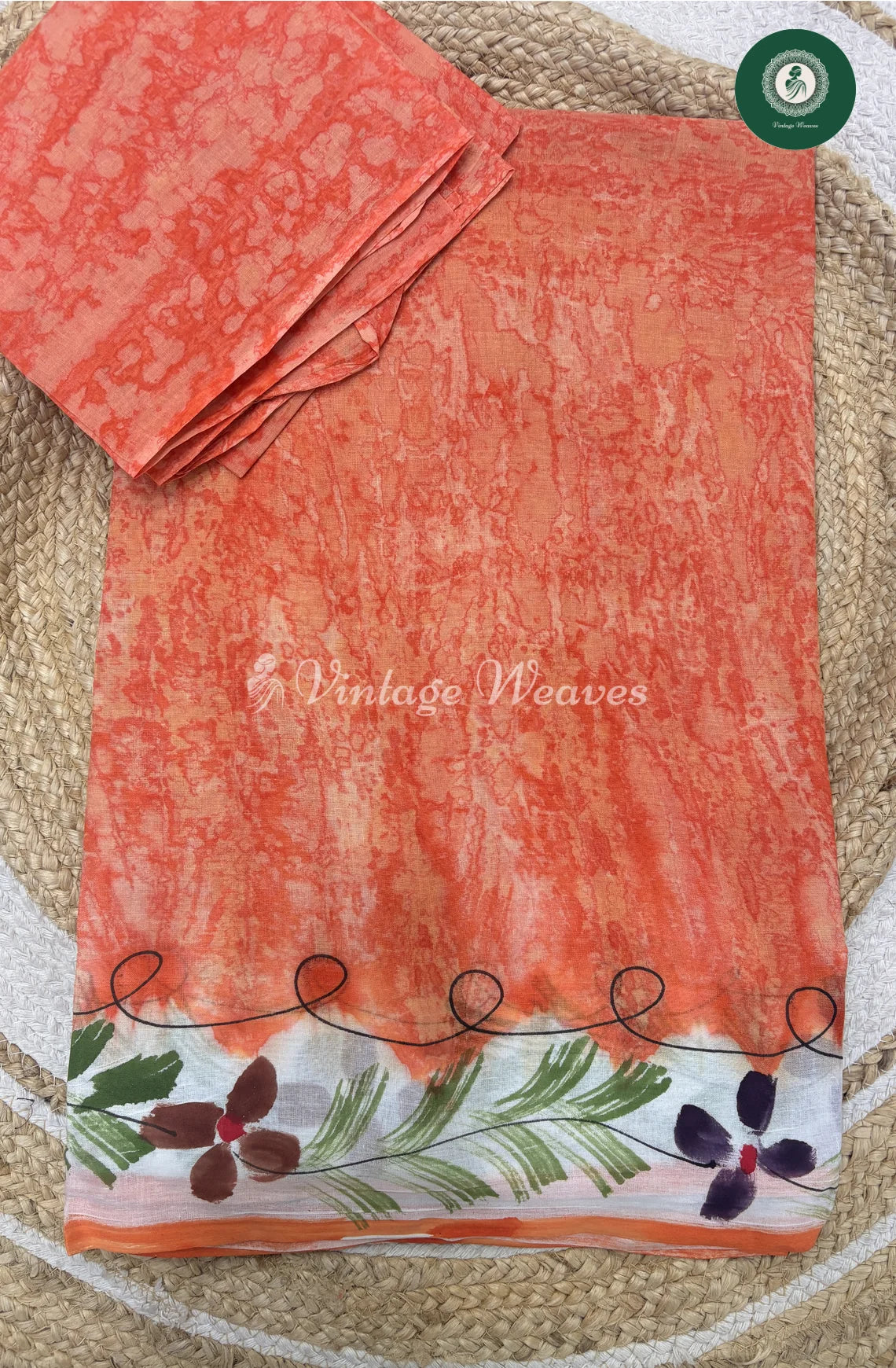 Hand Painted Daily Wear Cotton Saree-Peach