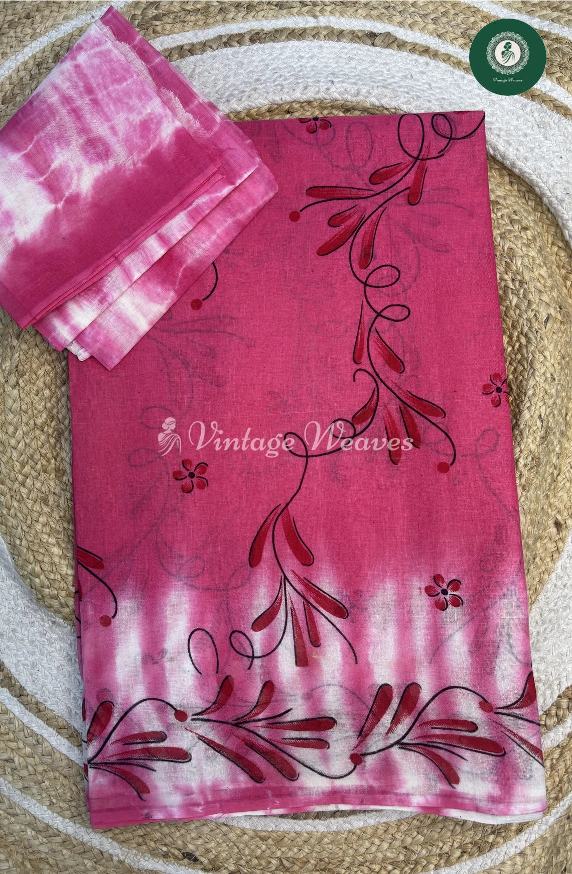 HandPainted Daily Wear Cotton Saree-Pink