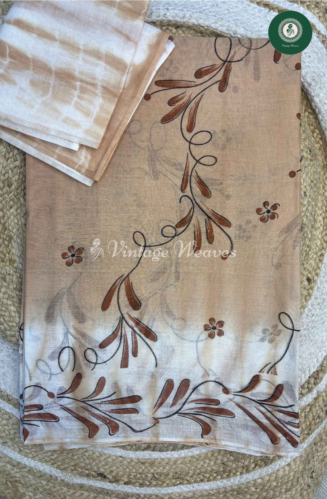 HandPainted Daily Wear Cotton Saree-Skin