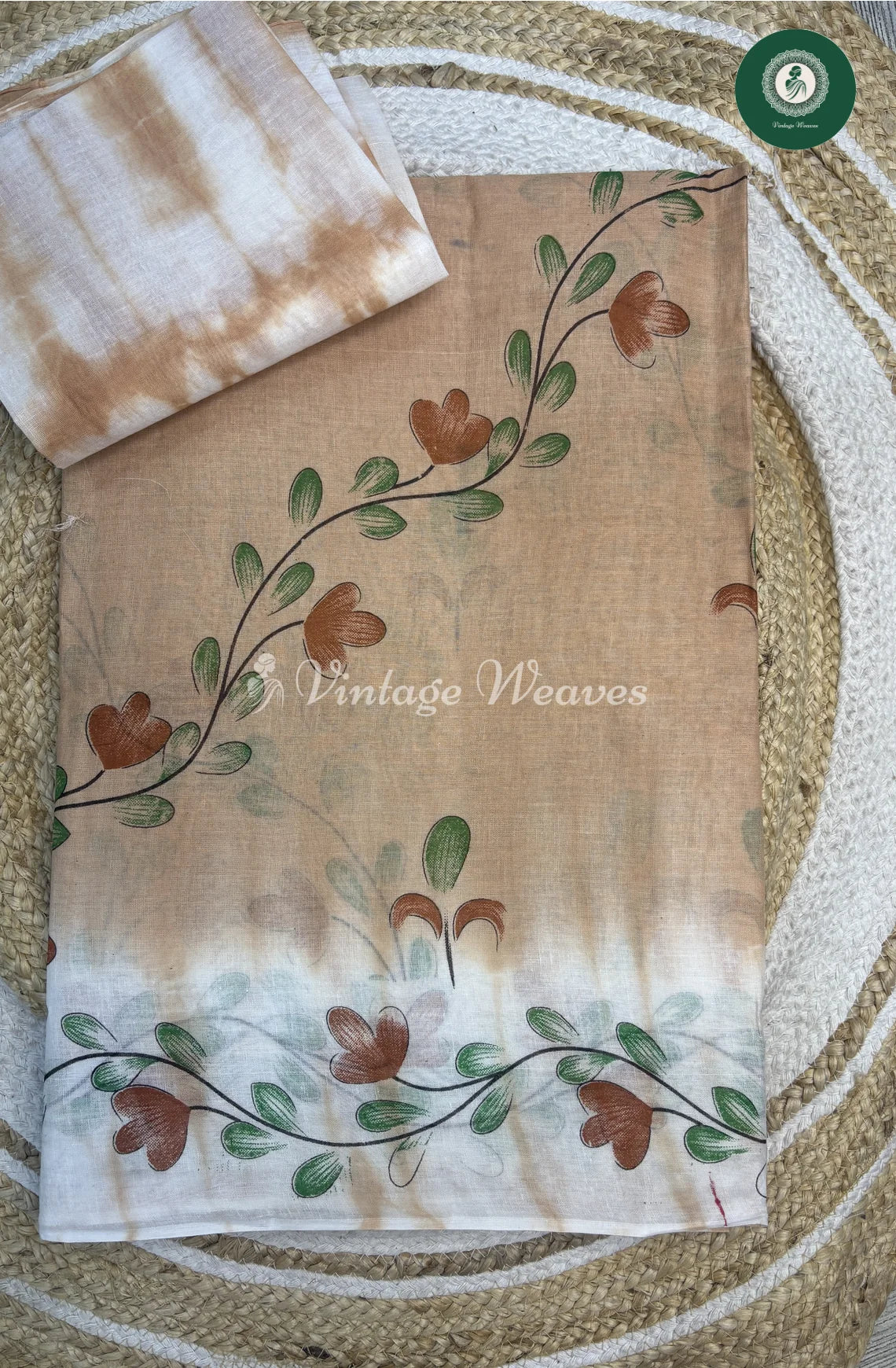 HandPainted Daily Wear Cotton SareeWith Flower-Skin