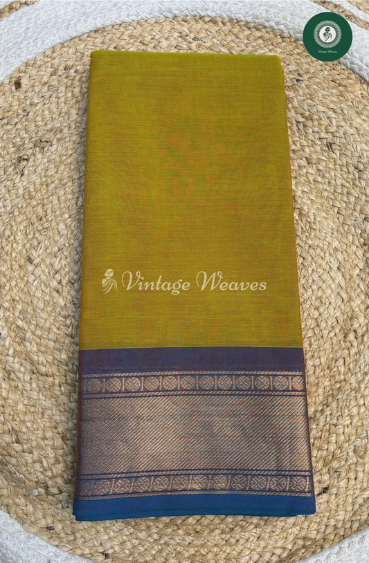 Handloom Chettinad Cotton Saree -Yellow With Blue_1