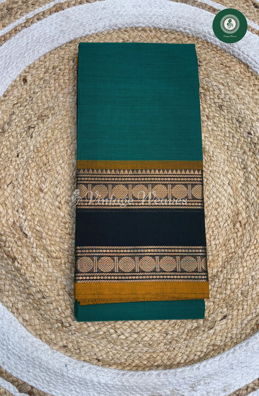 Handloom Chettinad Cotton Saree With DoubleBorder1-TealBlue