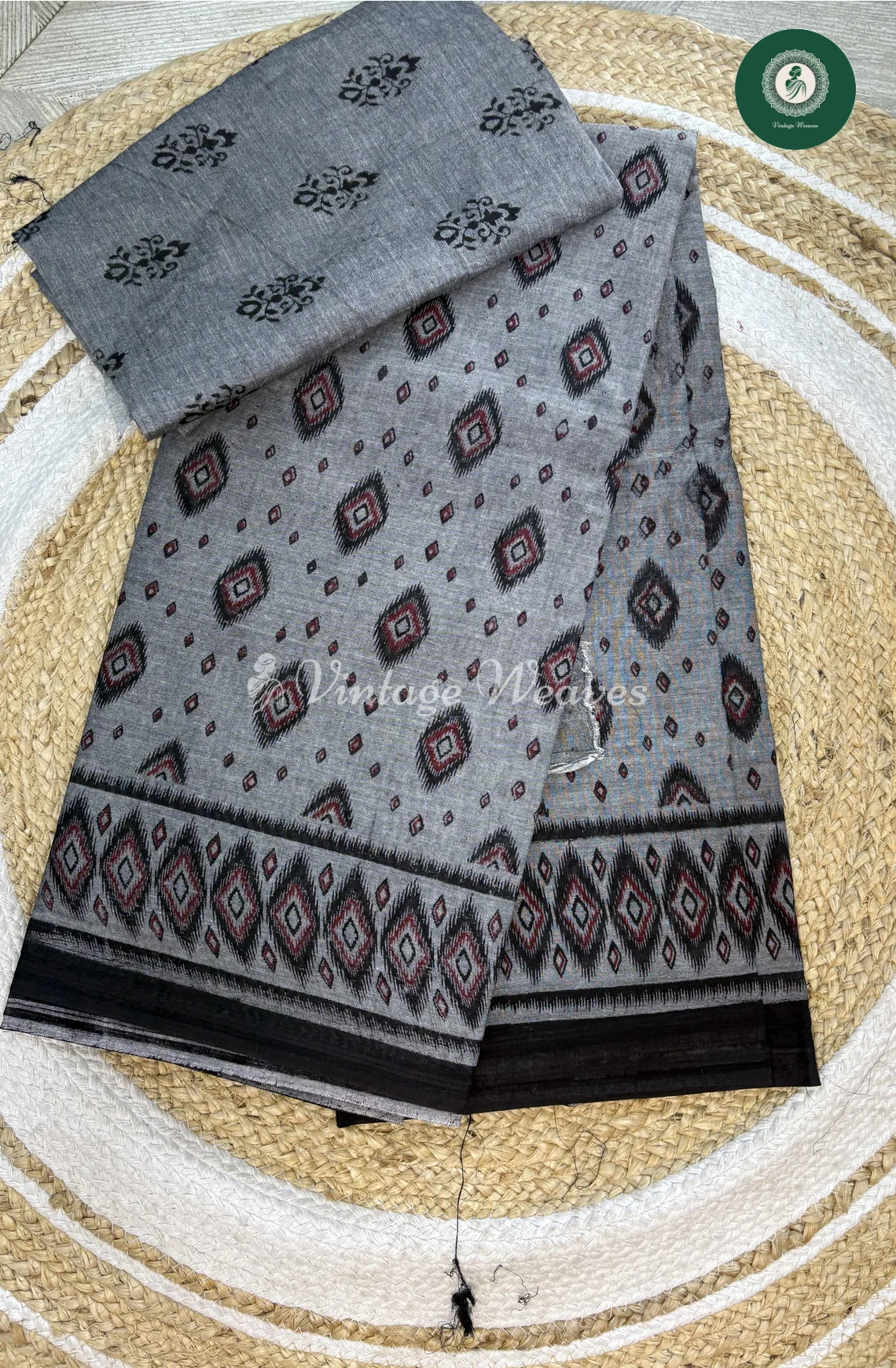 Ikkat Printed Jutecotton DailyWear Saree-Grey Diamond