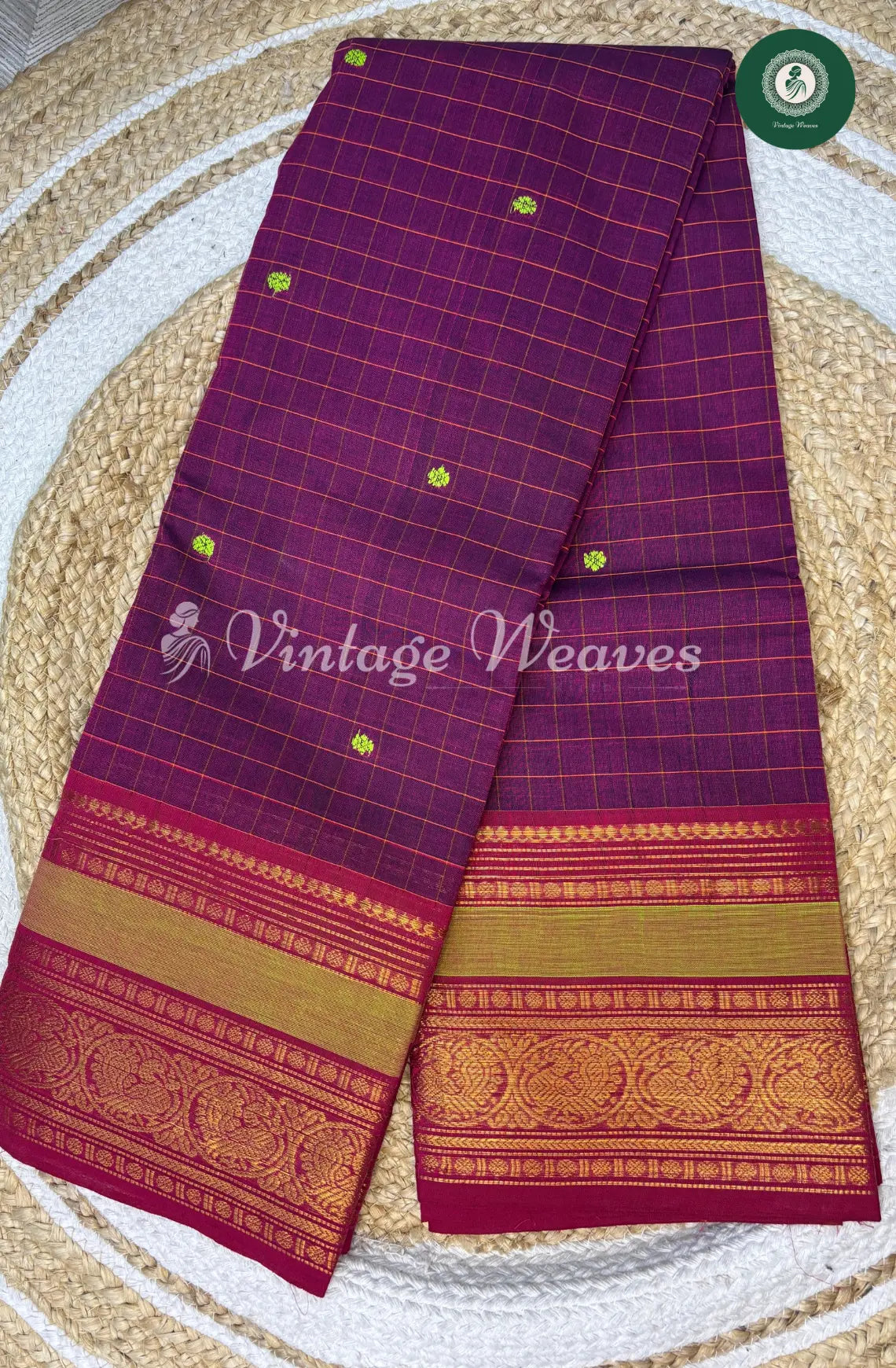Kanchi Cotton Saree with KattamButta -Brown