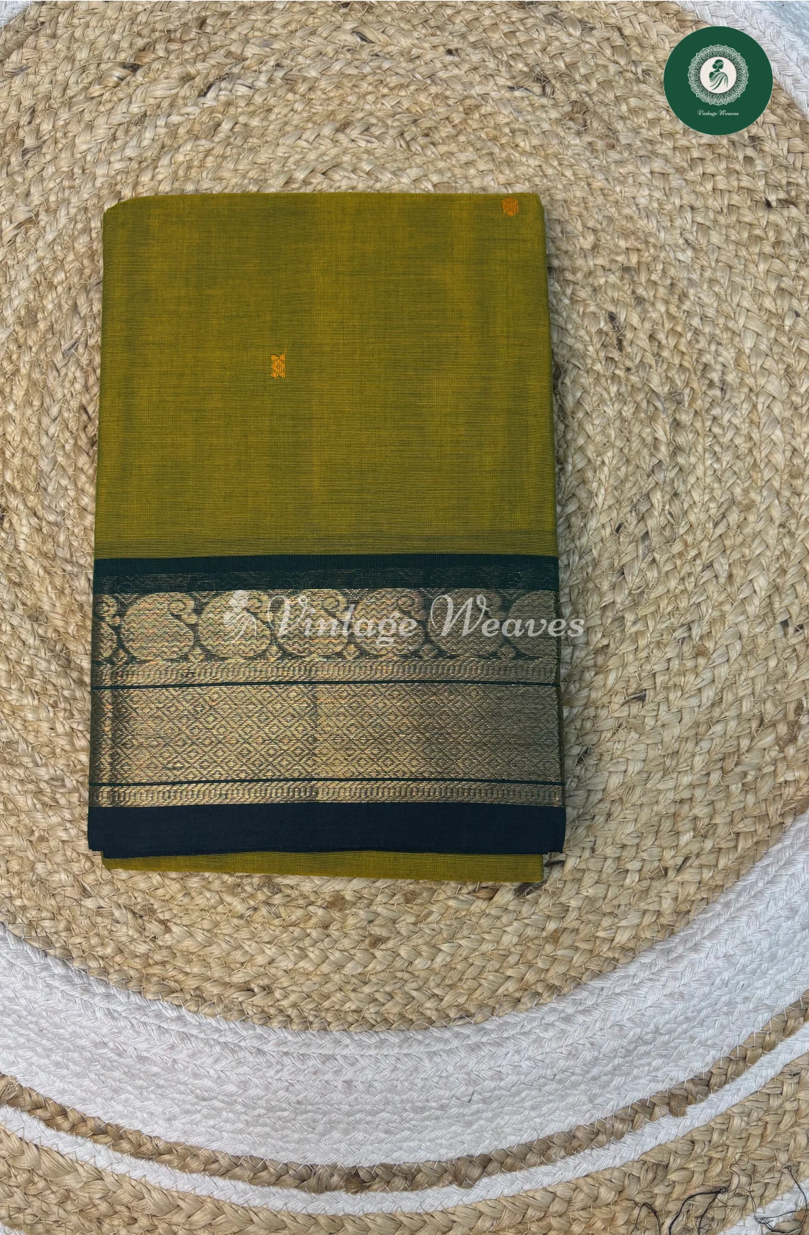 Kanchi Cotton With MangoBorder-Green