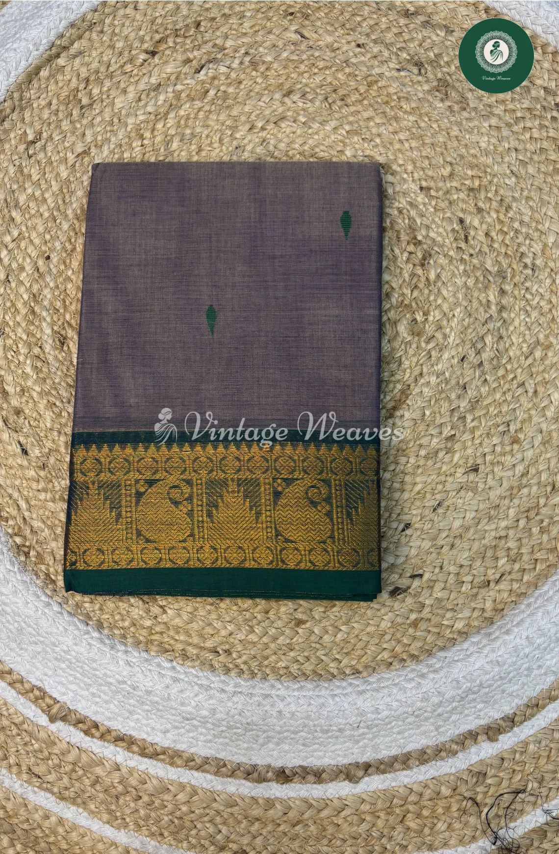 Kanchi Cotton With MangoBorder-Grey