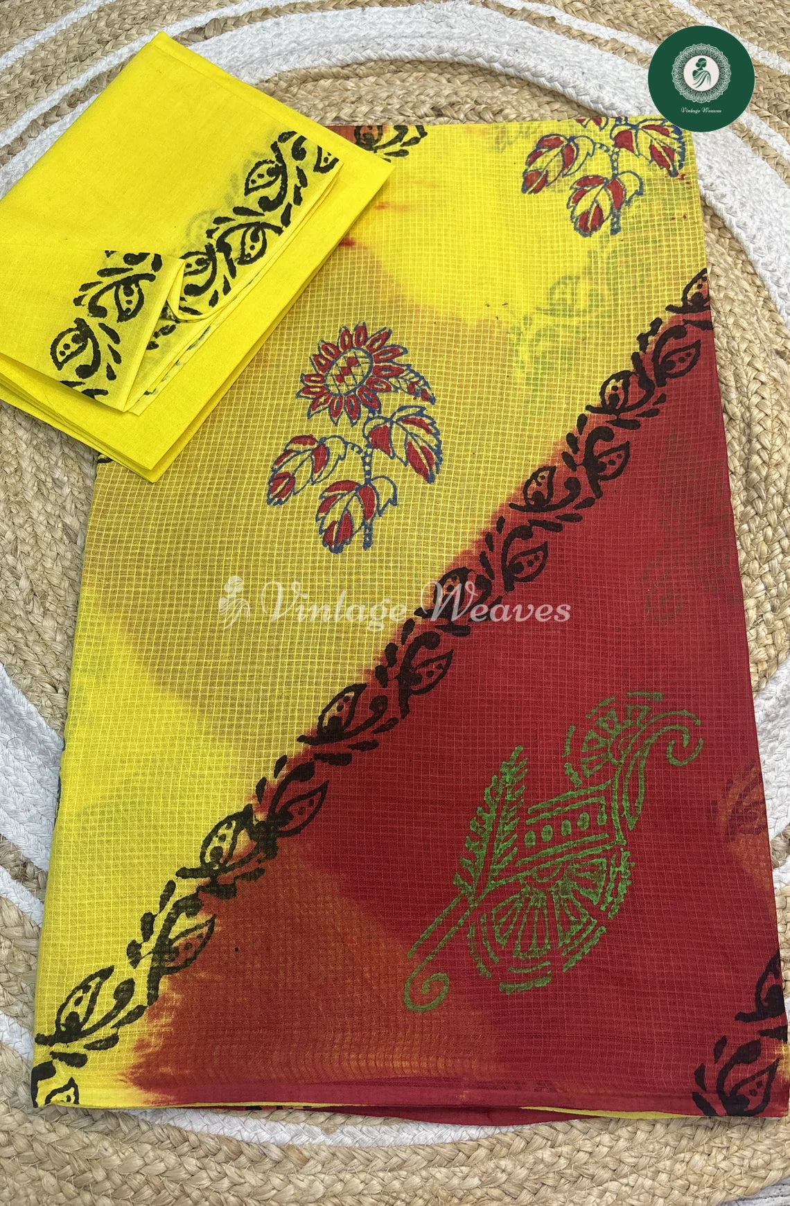 Kota Cotton Saree-YellowWithMarron
