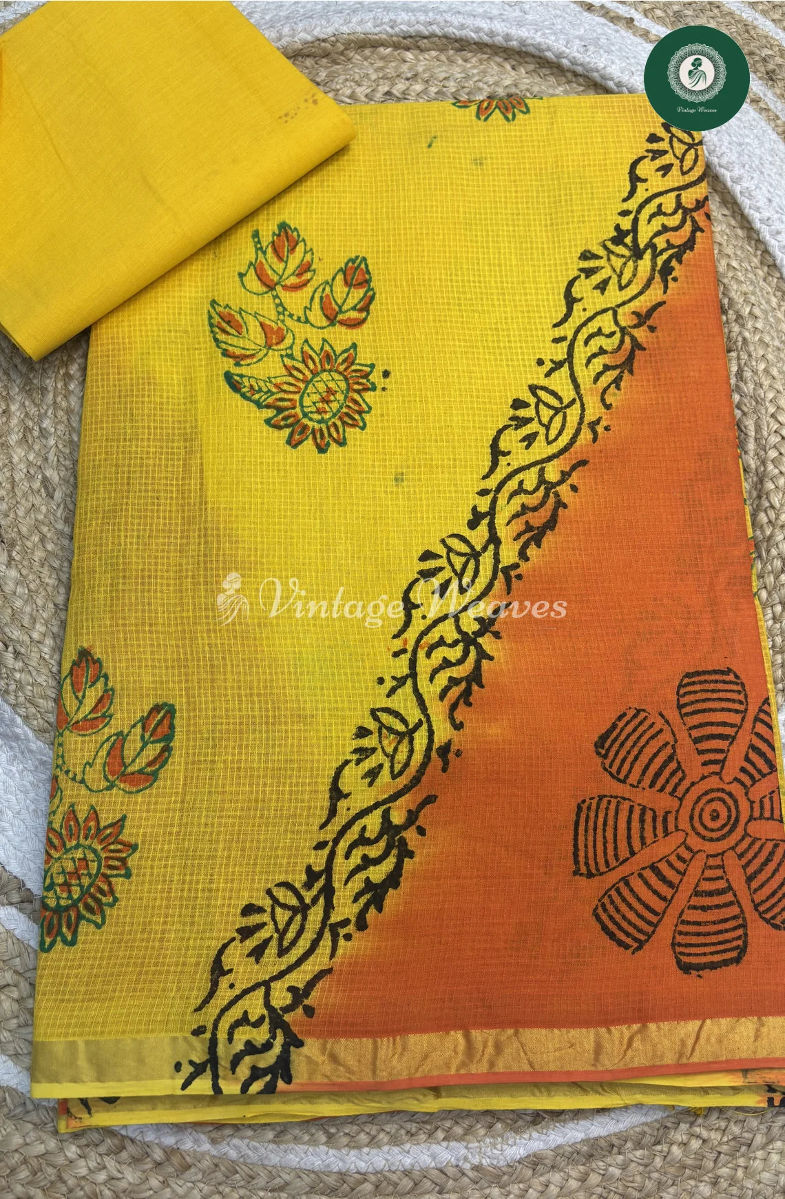 Kota Cotton Saree-Yellow With Orange