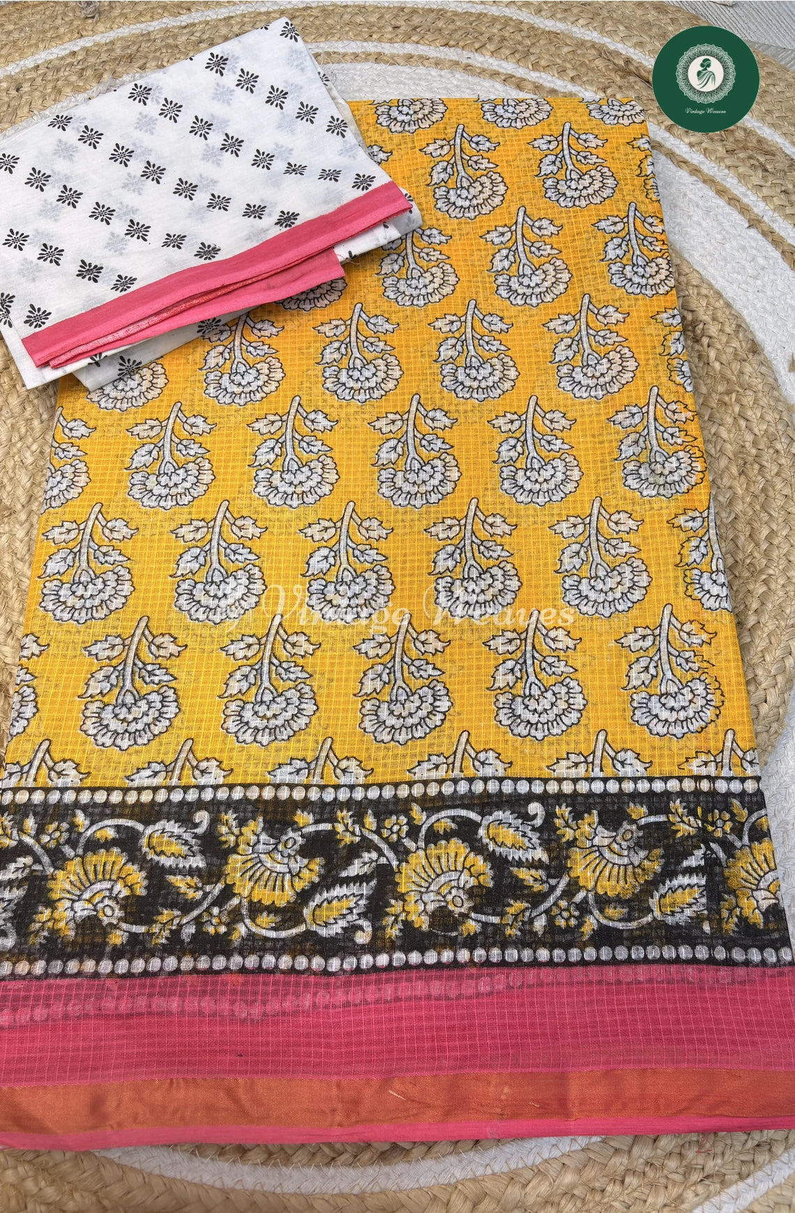 Kota Cotton Saree Flower-Yellow
