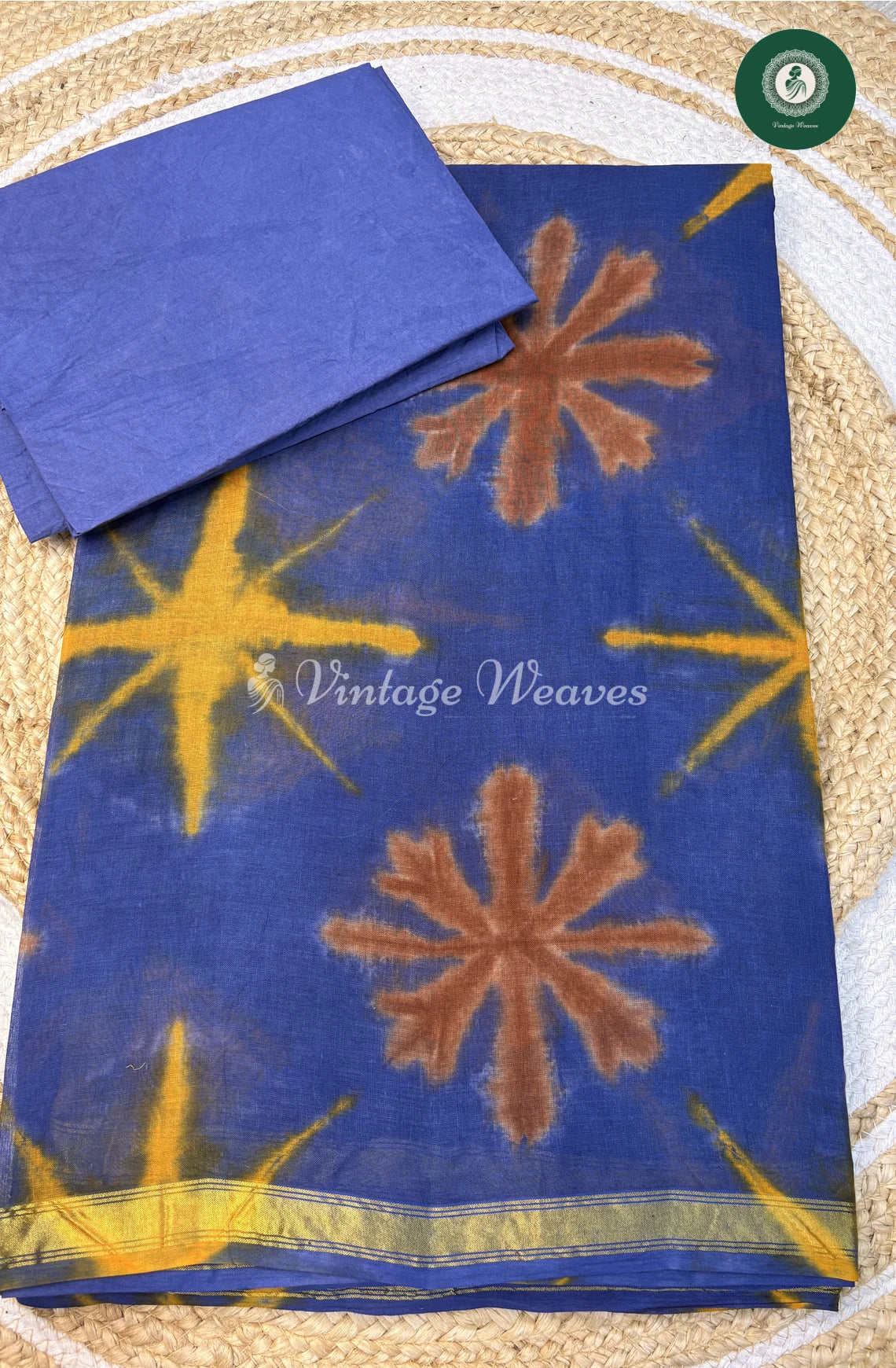 Kota Cotton Saree ShiboriFlower-Blue