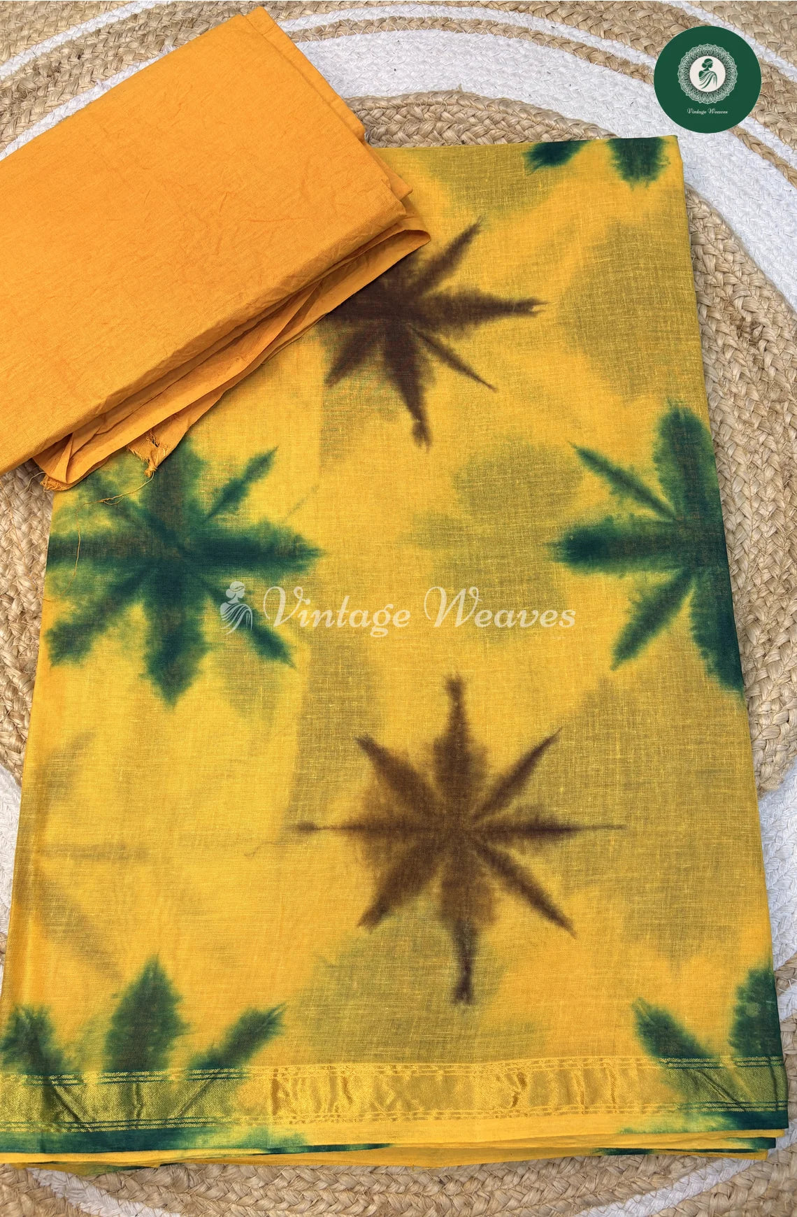 Kota Cotton Saree ShiboriFlower-Yellow