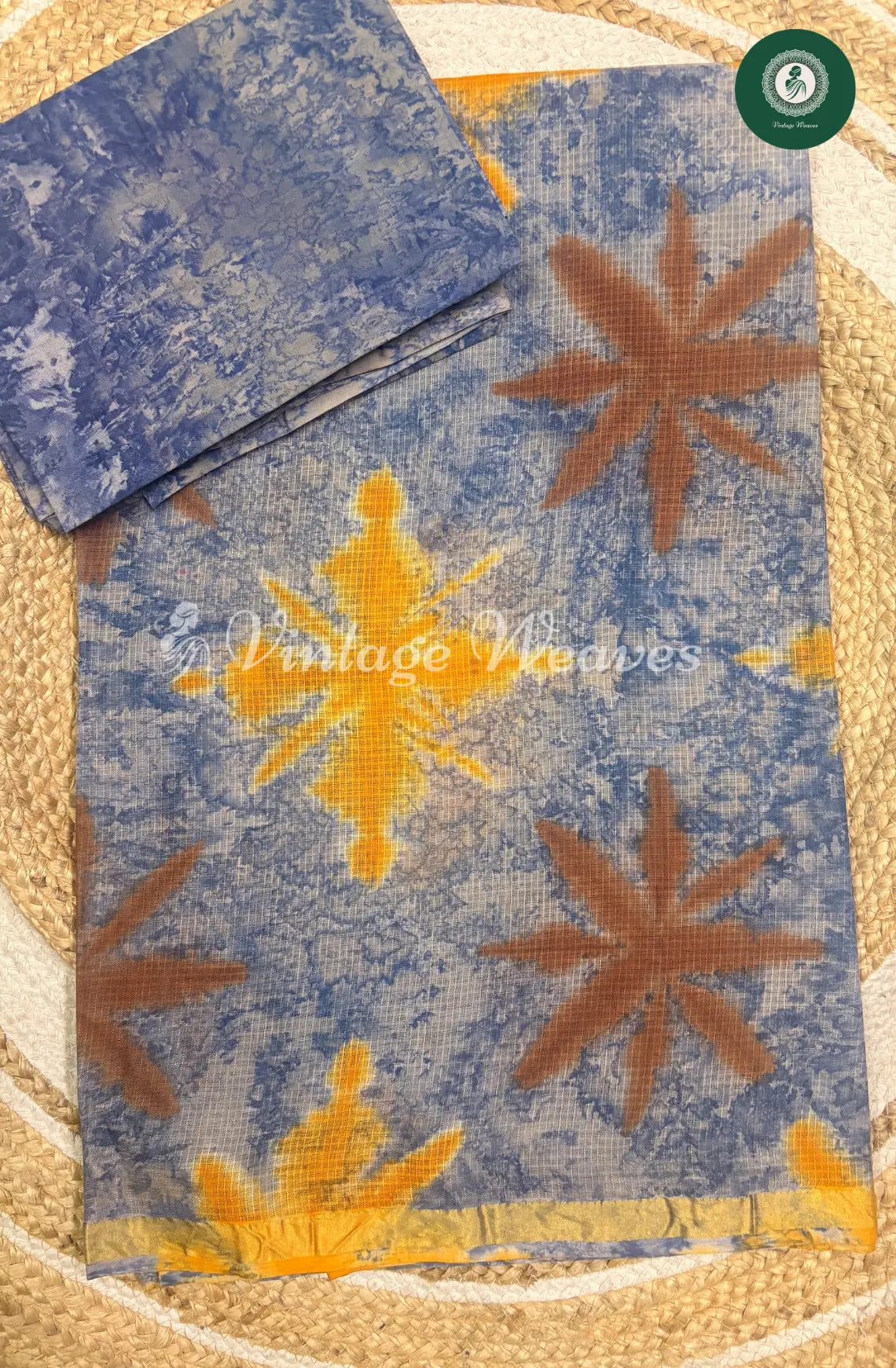 Kota Cotton Saree Star Print-Blue