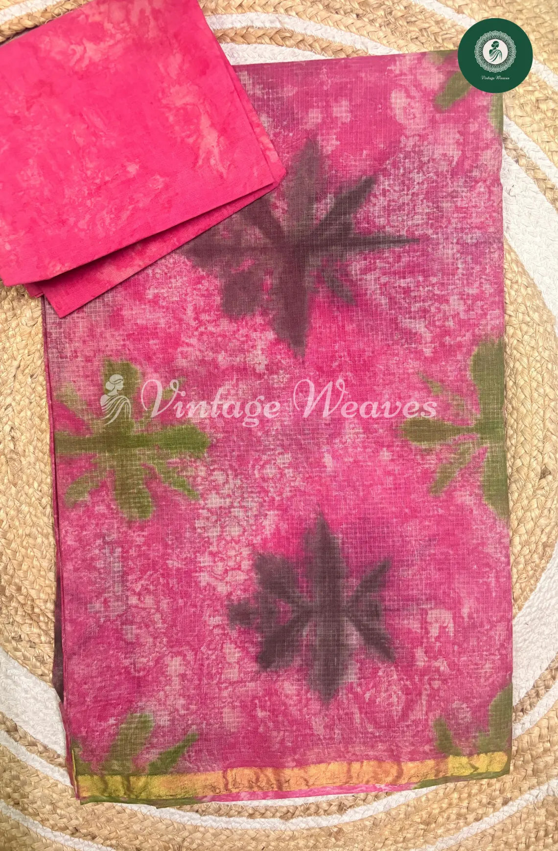 Kota Cotton Saree Star Print-Pink