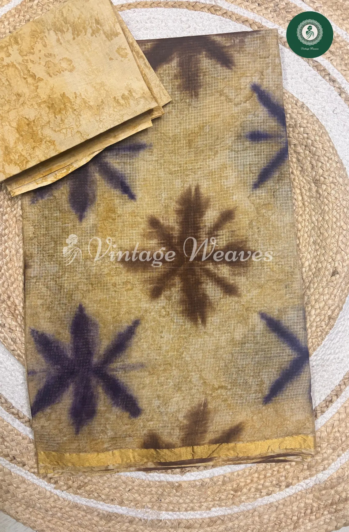 Kota Cotton Saree Star Print-Skin