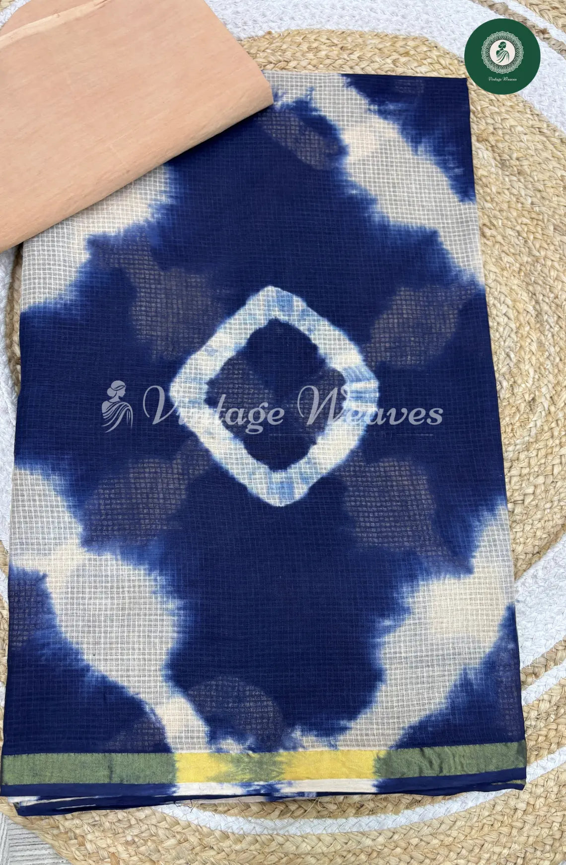 Kota Cotton Saree With Shibori Print-Blue
