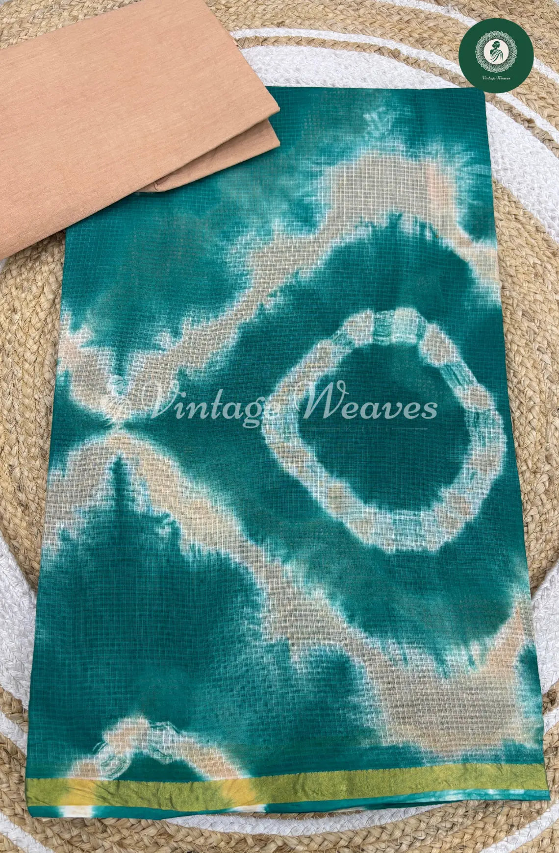 Kota Cotton Saree With Shibori Print-TealBlue