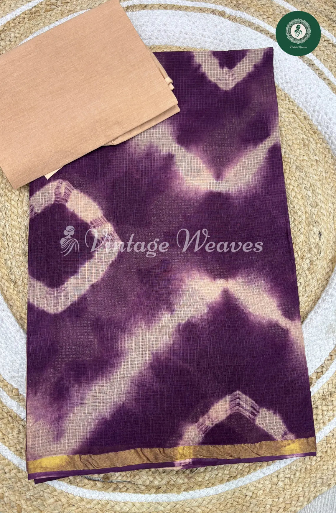 Kota Cotton Saree With Shibori Print-Wine