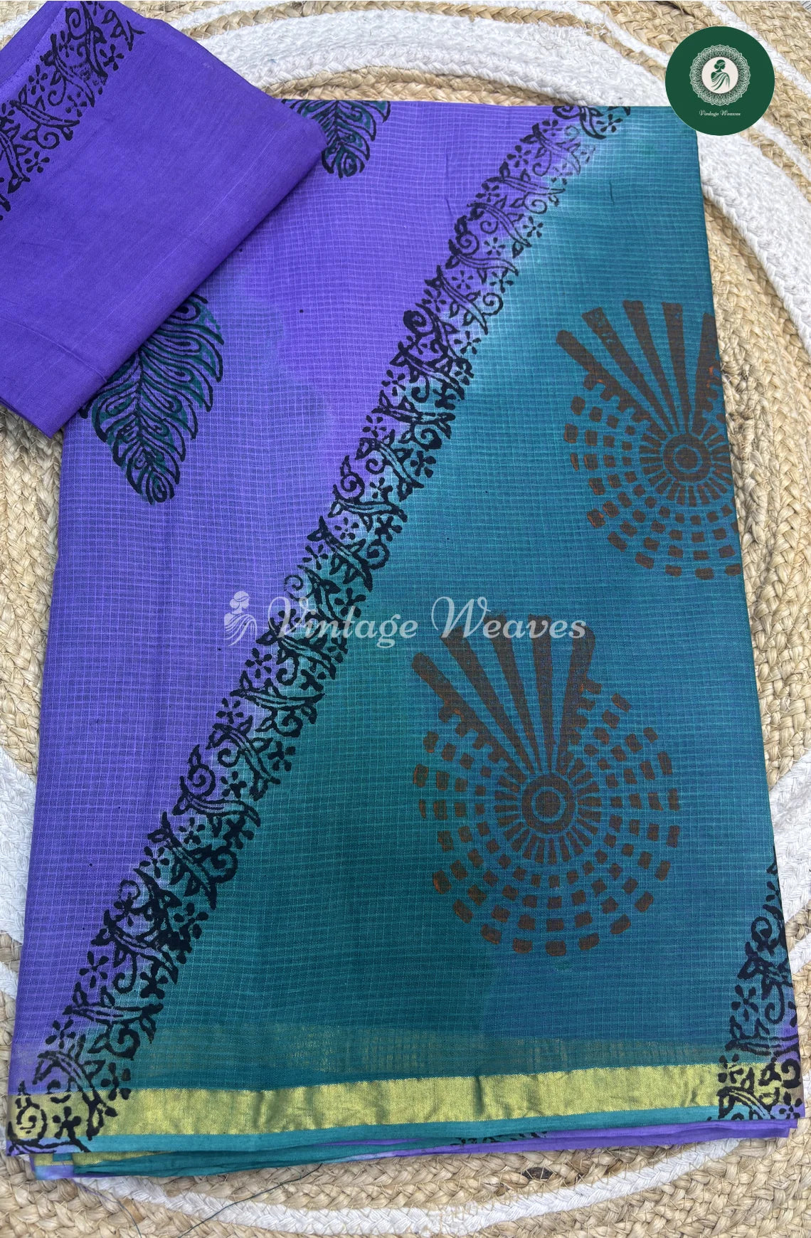 Kota Cotton Saree With ZariBorder-Blue