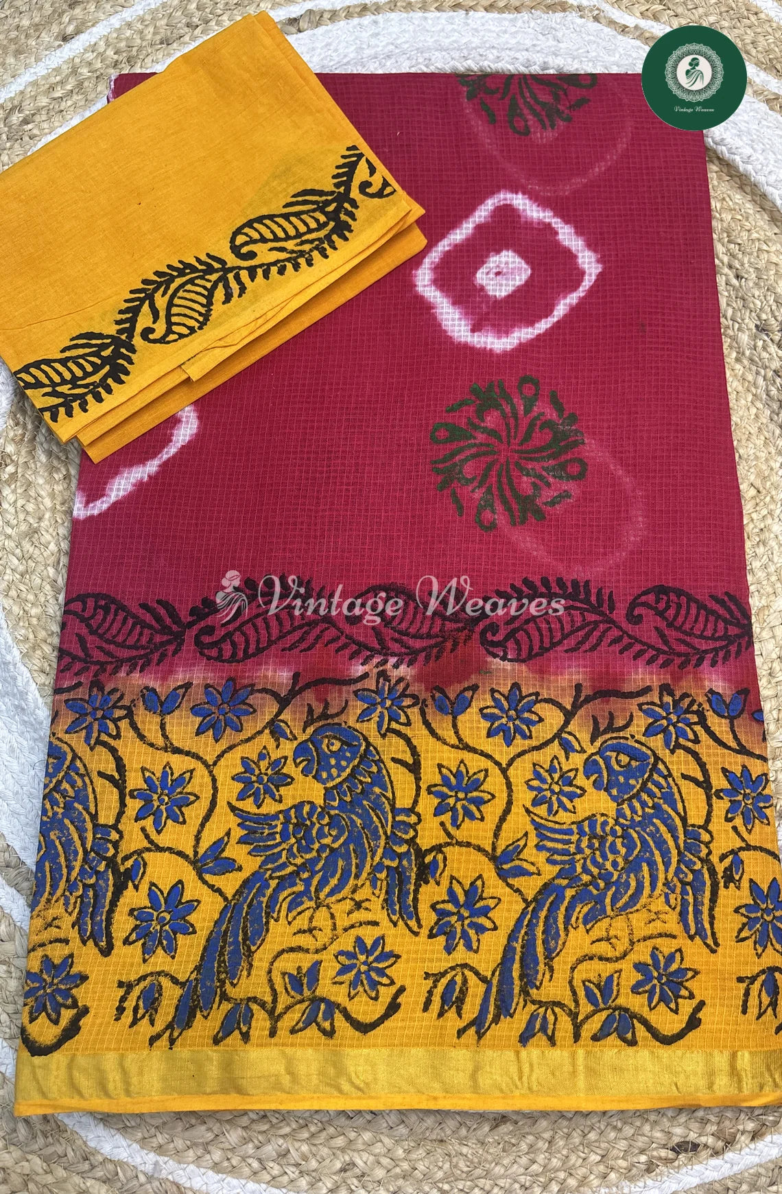 Kota Cotton Saree With ZariBorder-RedWithYellow