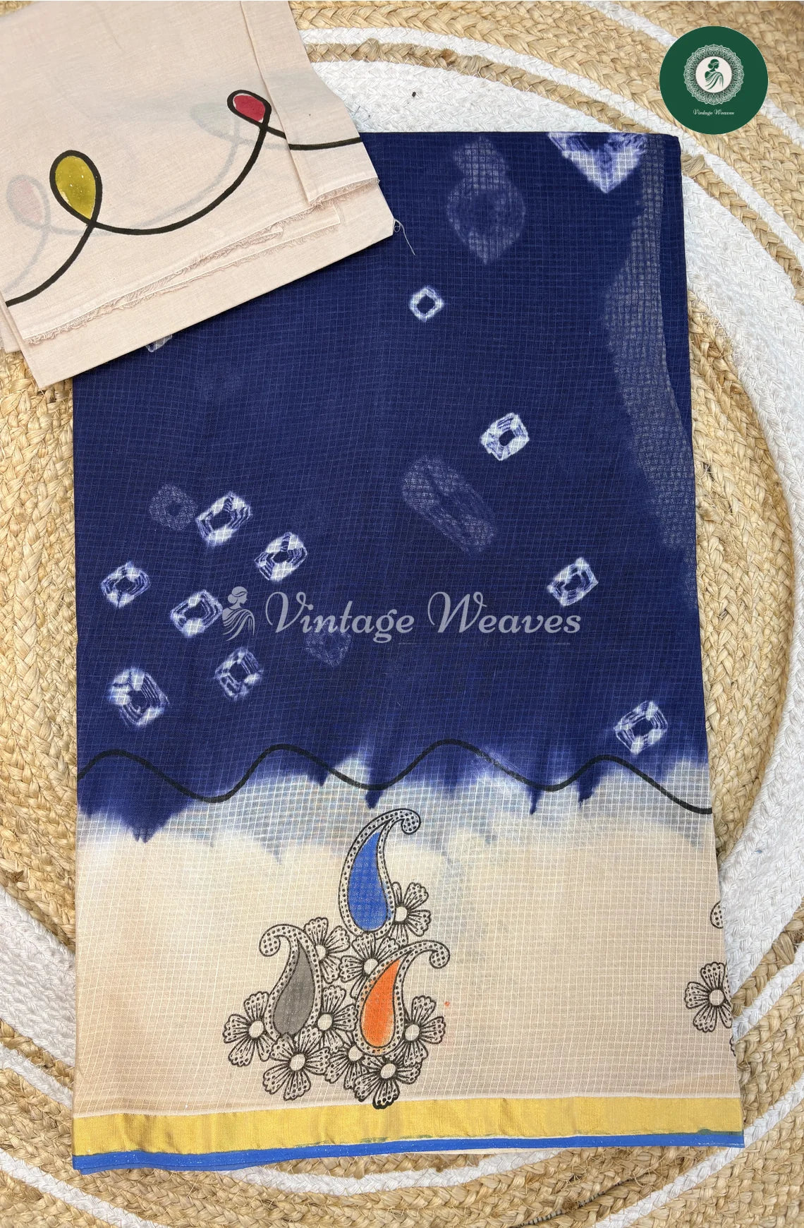 Kota Cotton Saree with Bandhini Body-Blue