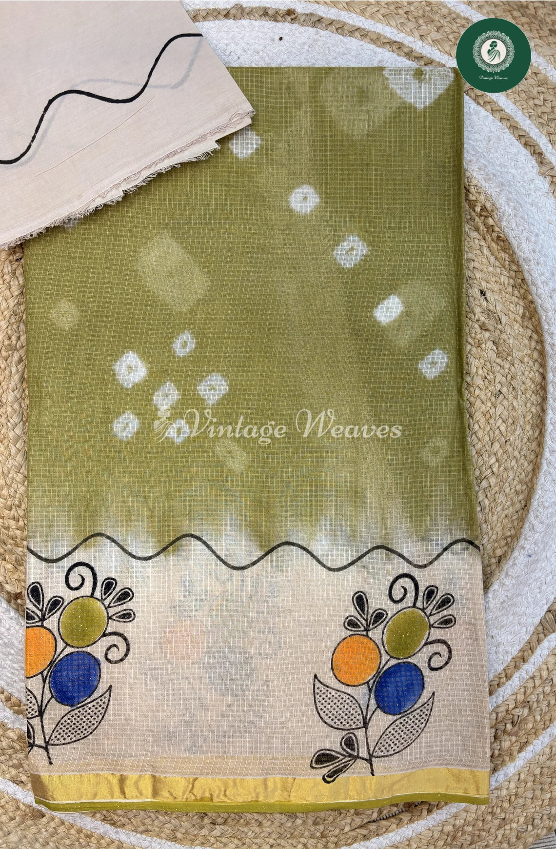 Kota Cotton Saree with Bandhini Body-Light Green