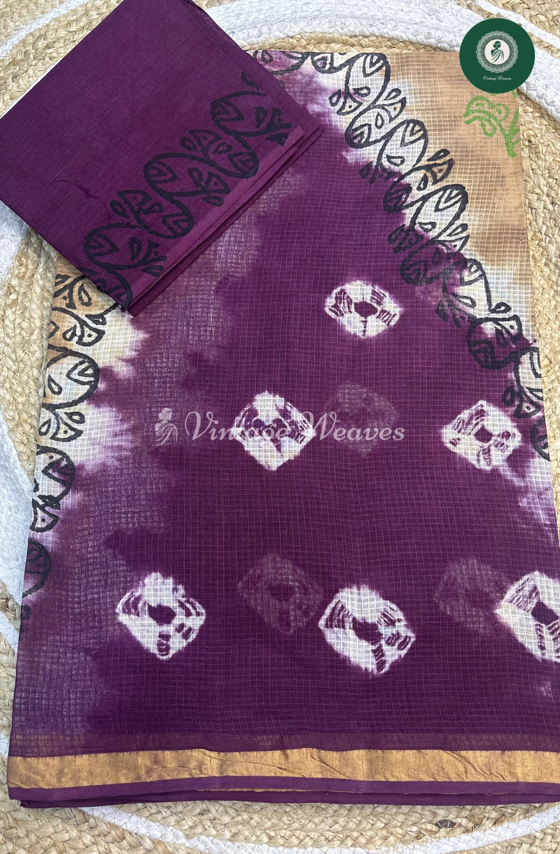 KotaCottonSaree with TrainglePrint-SkinWithPurple (1)