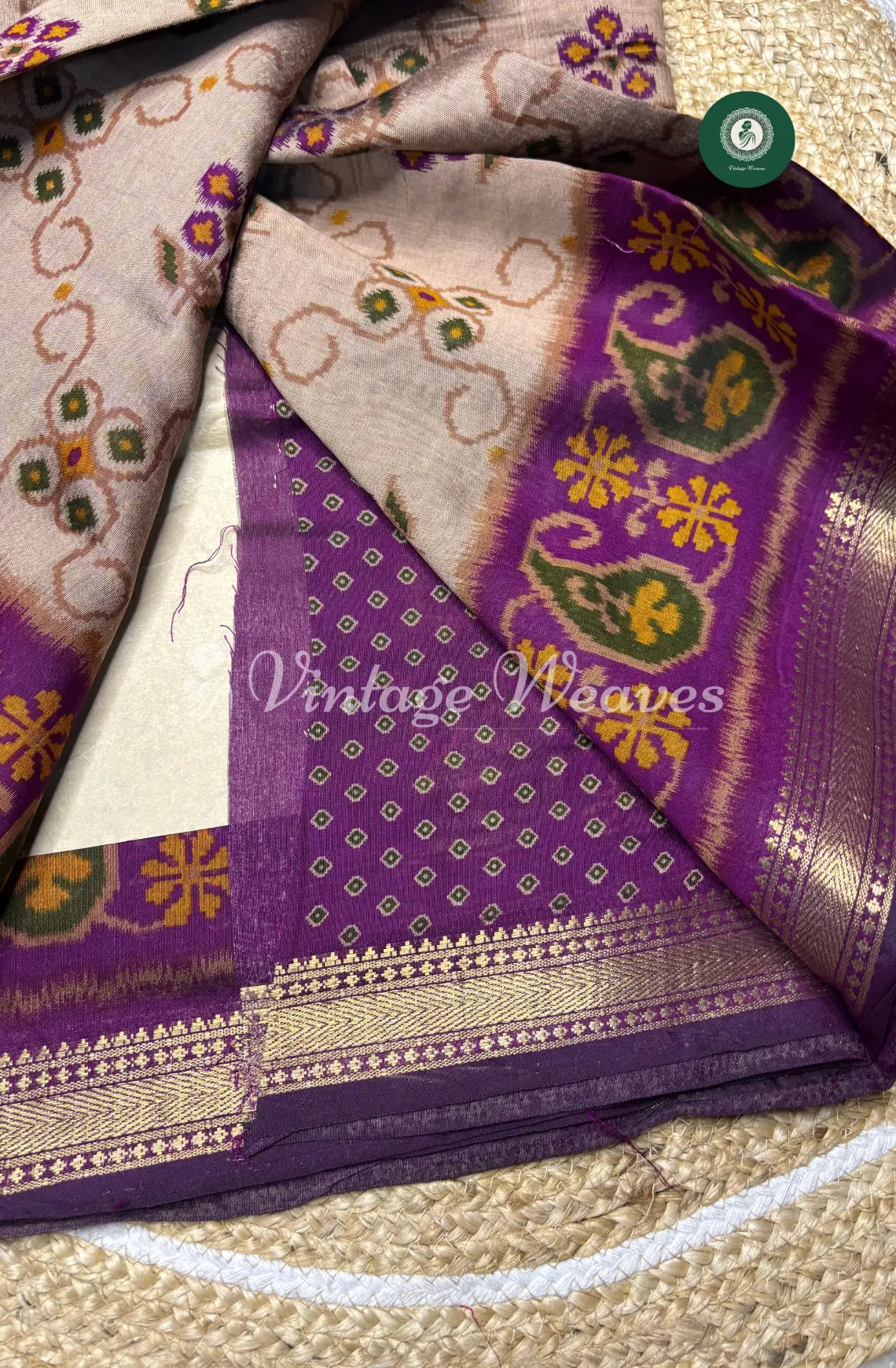 Mangalagiri Silk Saree With Mango and Zari Border-Purple