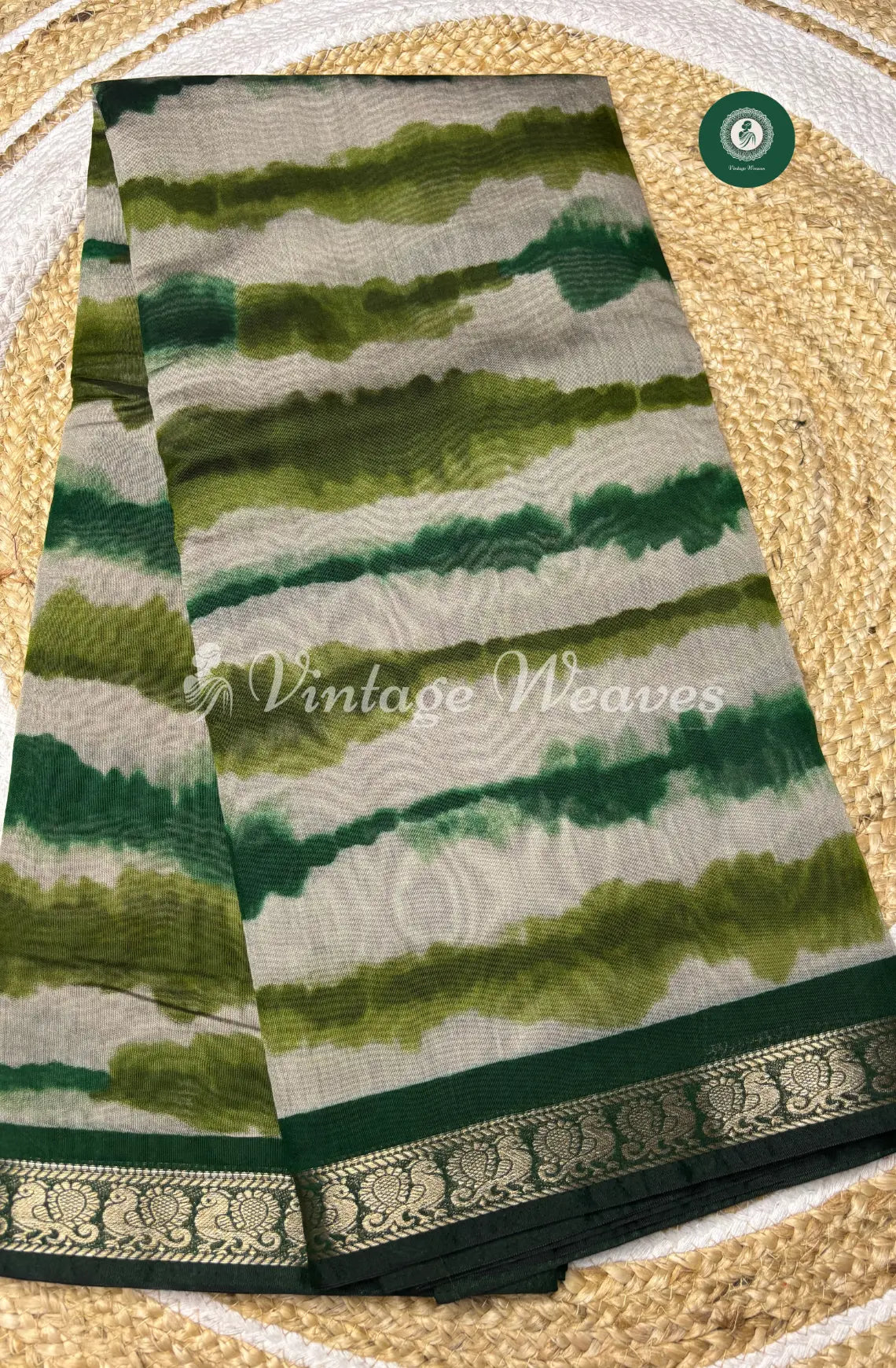Mangalagiri Silk Saree With Peacock Design-Green